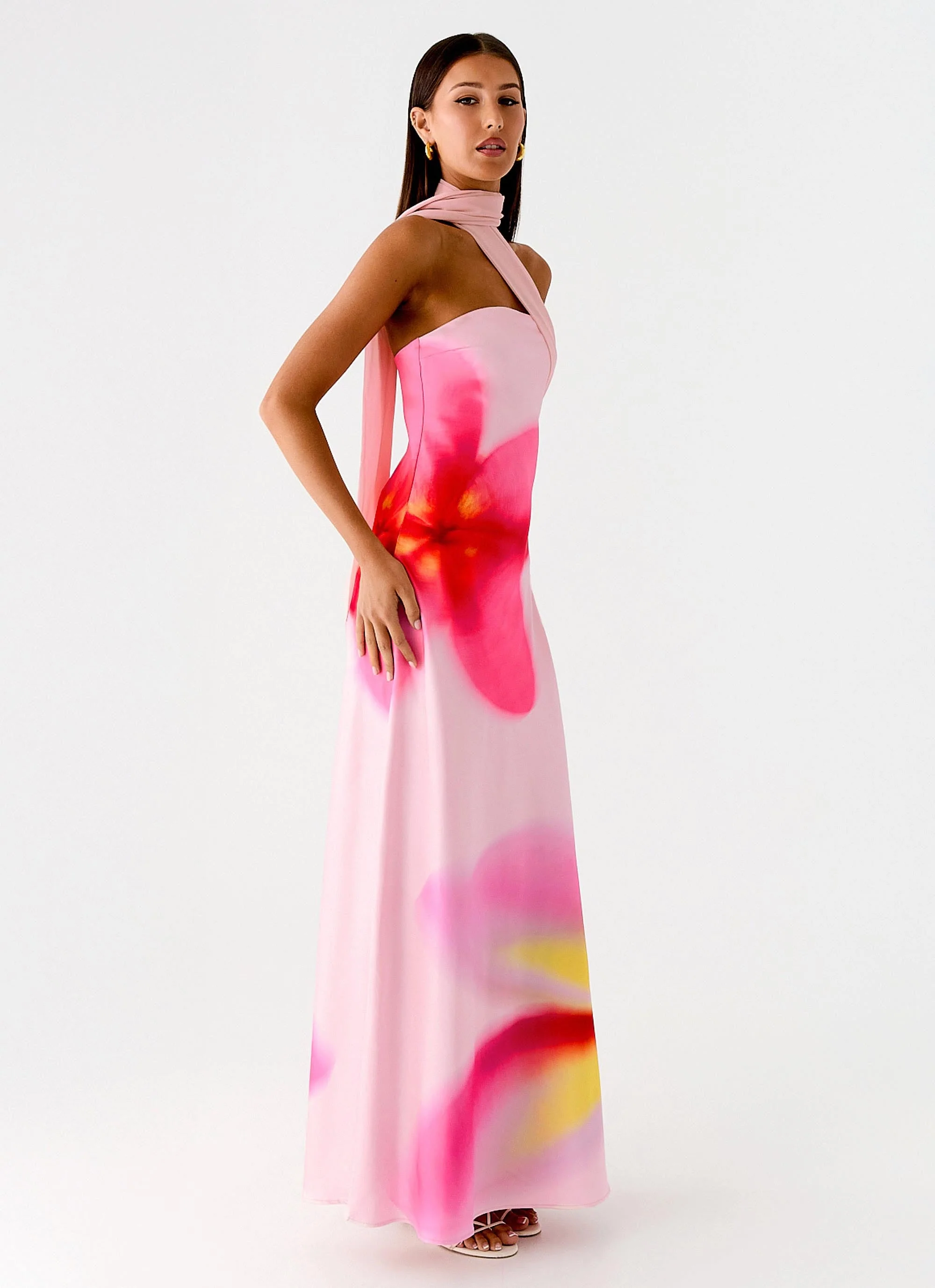 Isa Scarf Satin Maxi Dress - Frangipani Pink - Image 5