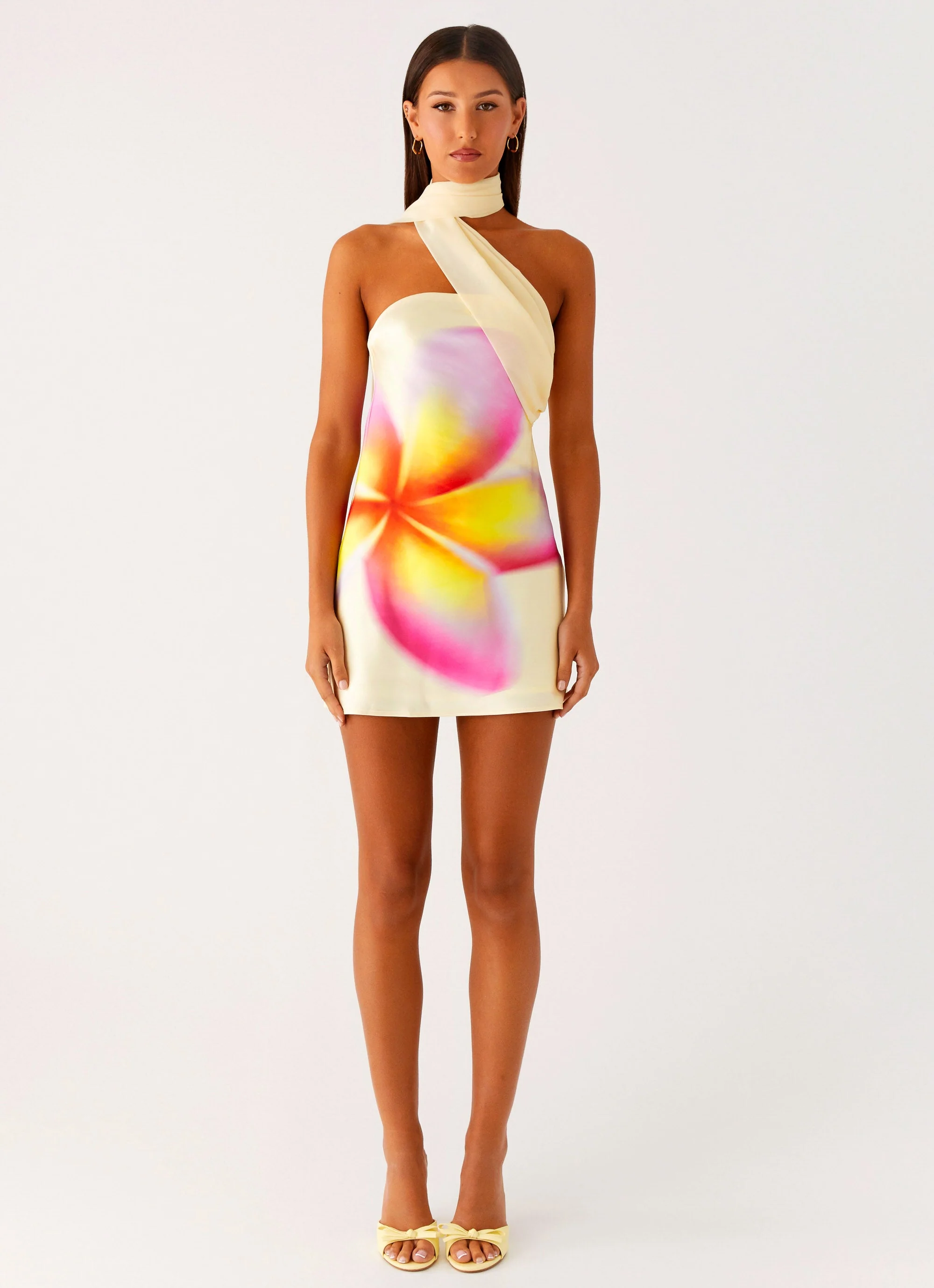 Isa Scarf Satin Mini Dress - Frangipani Yellow - Image 2