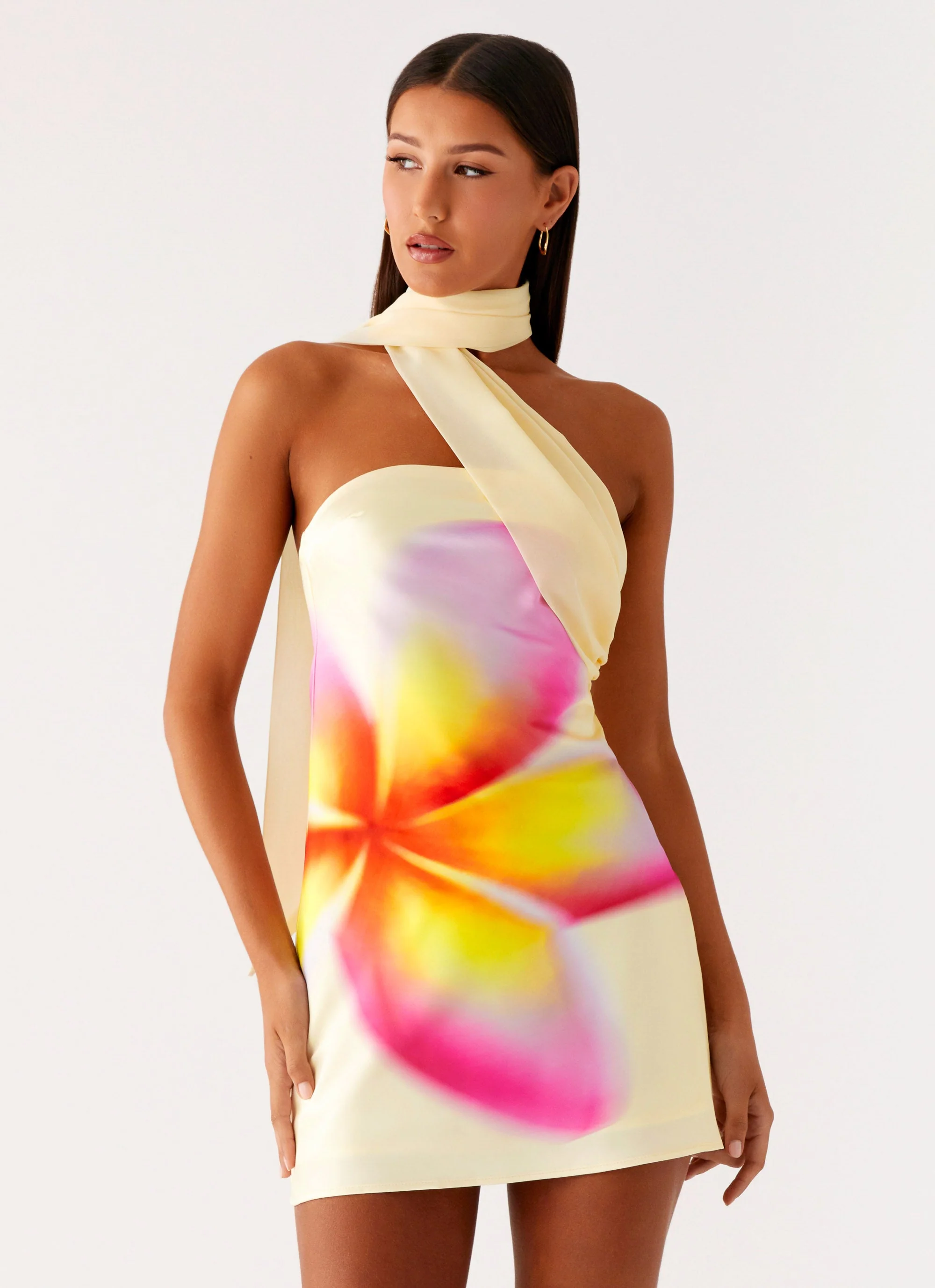 Isa Scarf Satin Mini Dress - Frangipani Yellow - Image 5