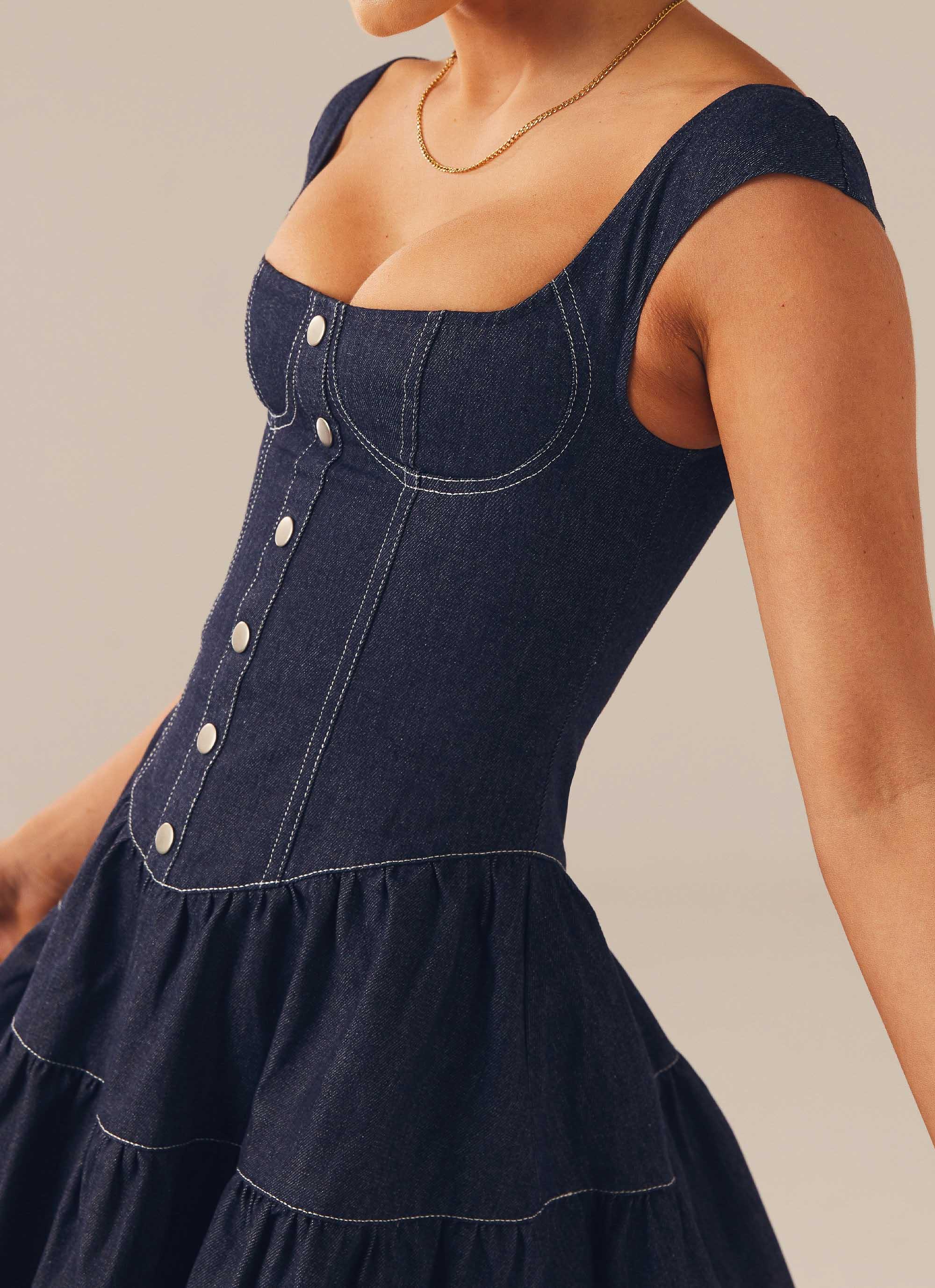 Isabella Denim Bustier Dress - Indigo - Image 5