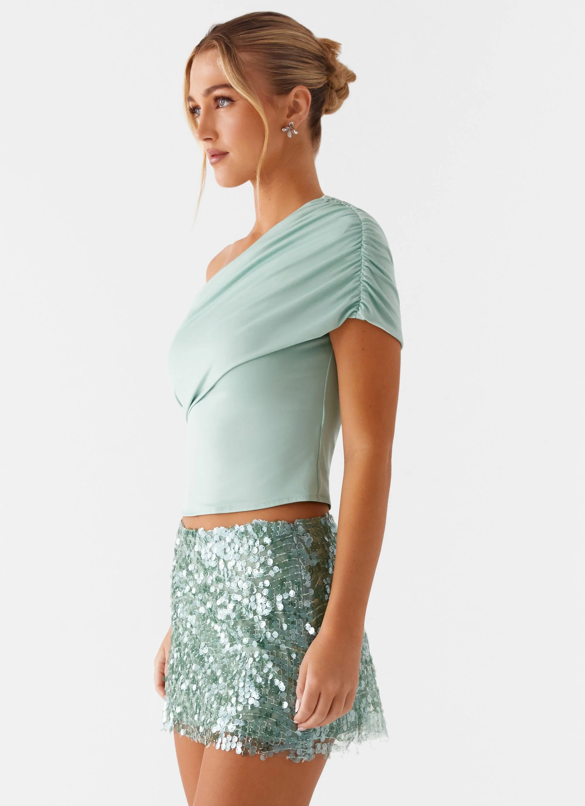 Islington One Shoulder Top - Mint - Image 4