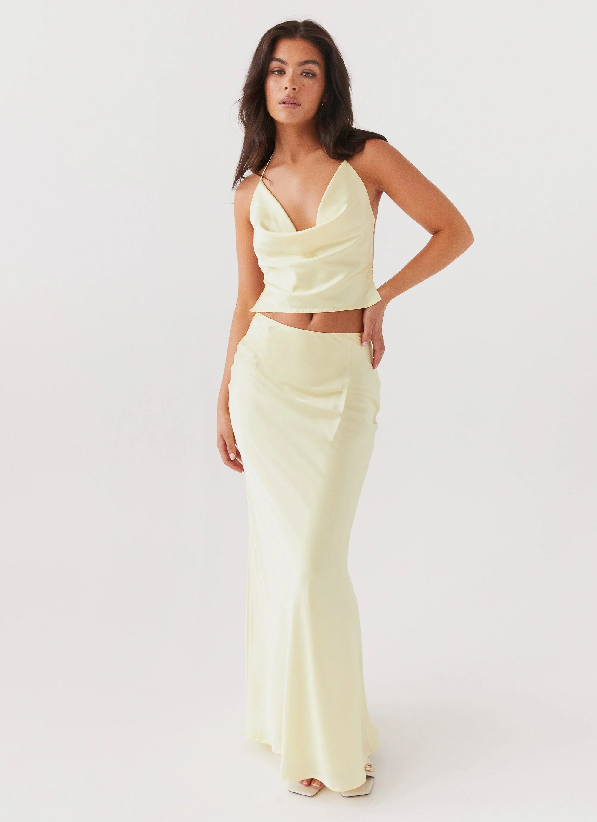 Ivanna Satin Maxi Skirt - Lemon - Image 5