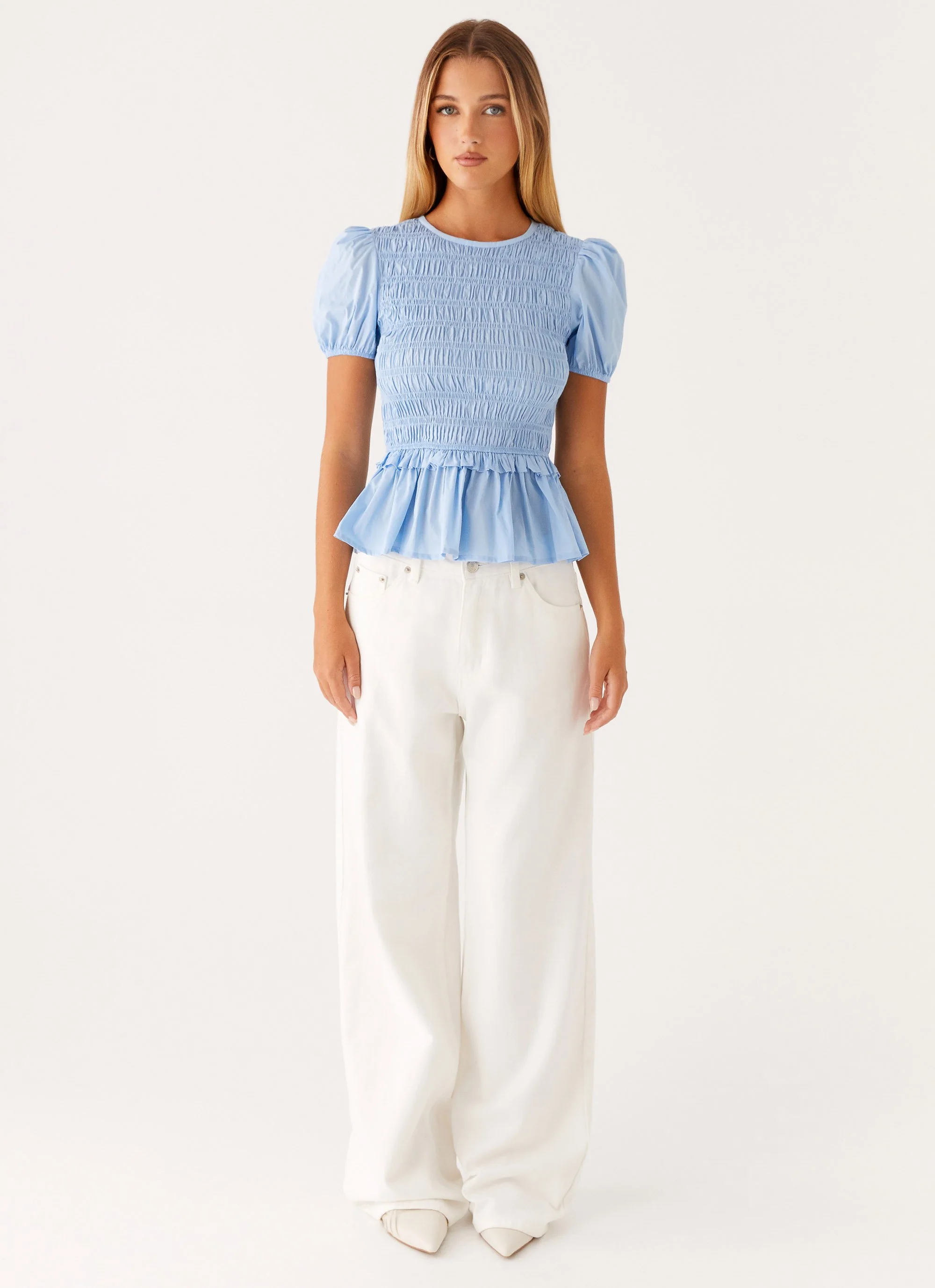 Izzy Shirred Top - Blue - Image 2