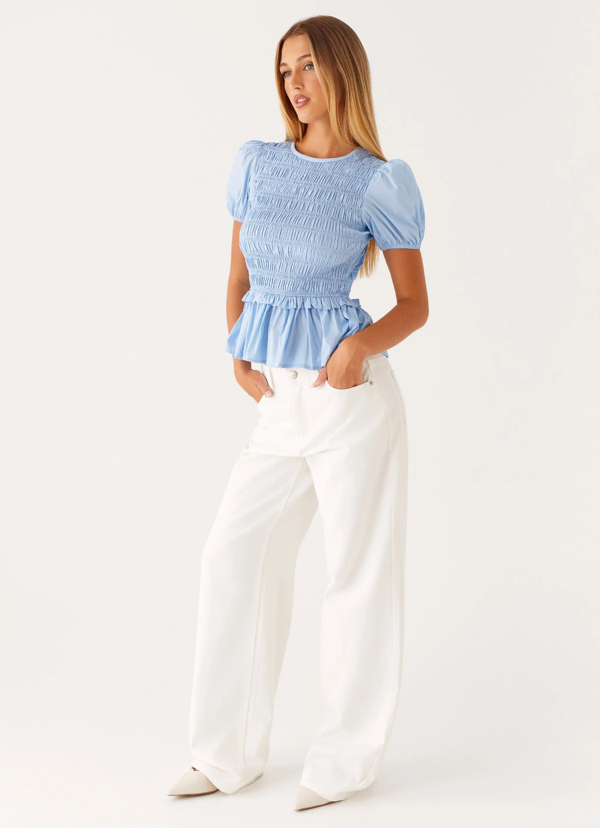 Izzy Shirred Top - Blue - Image 6