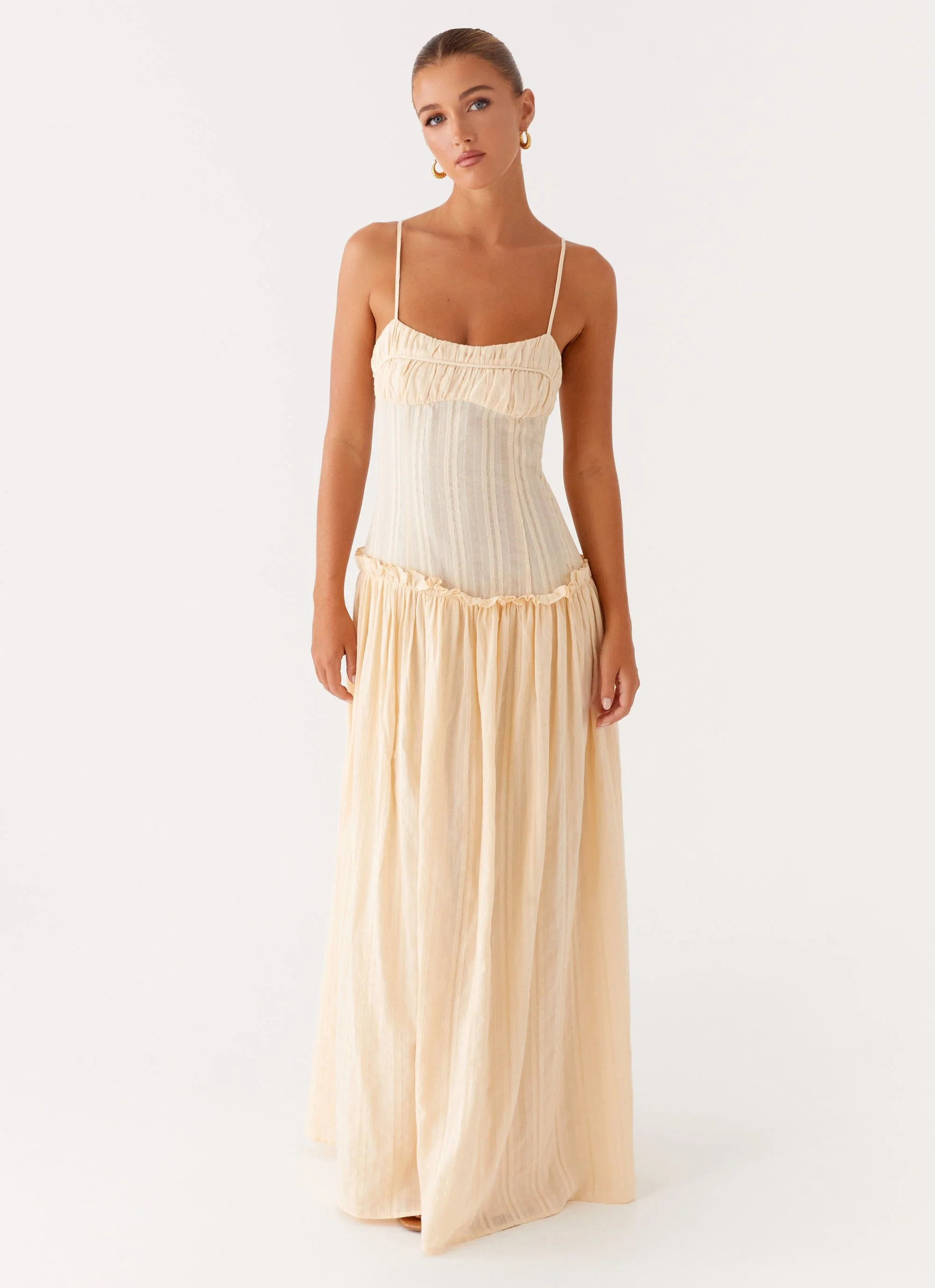 Jacinda Drop Waist Maxi Dress - Cream - Image 6