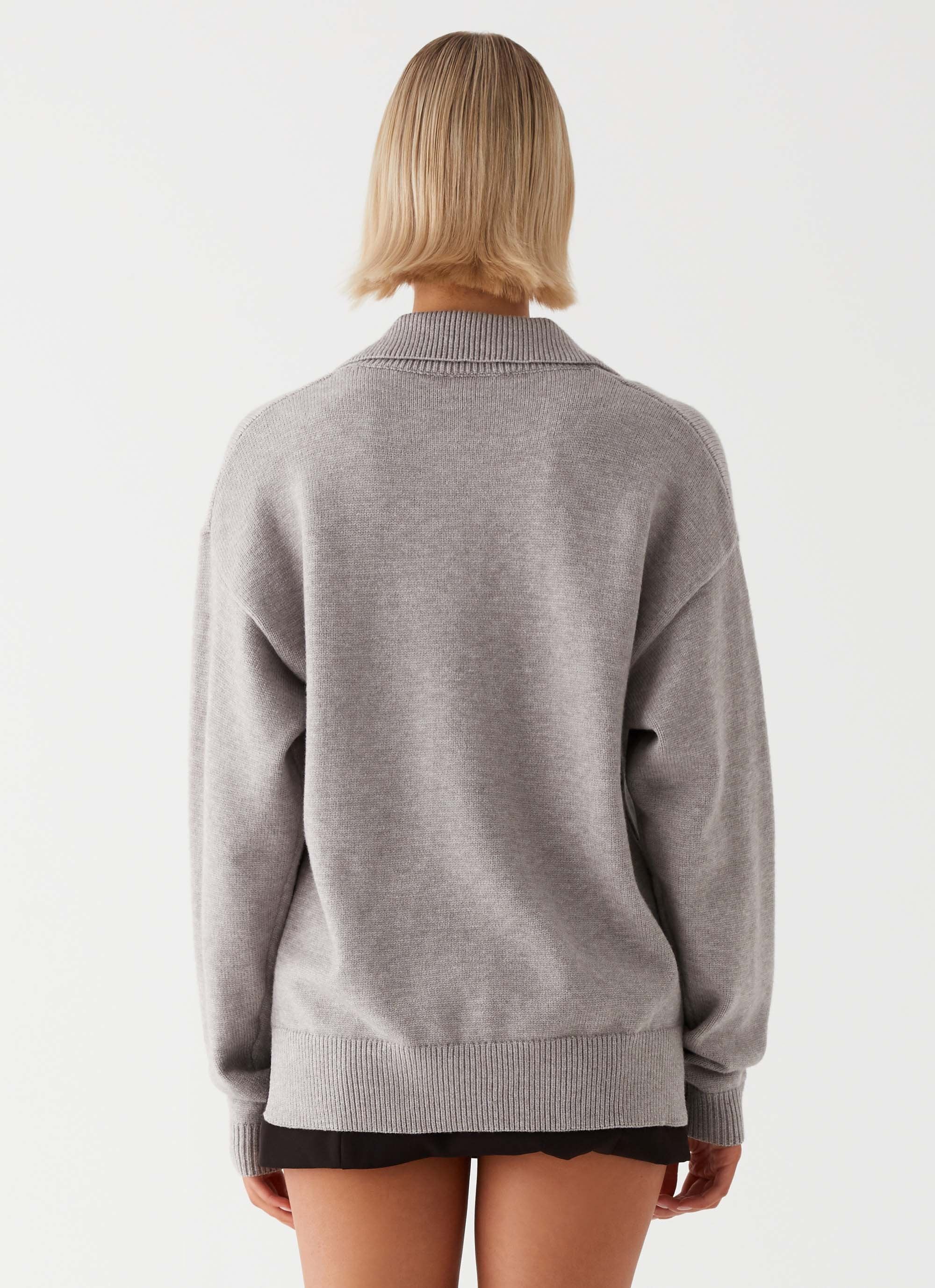 Jaden Knit Polo Top - Grey Marl - Image 4