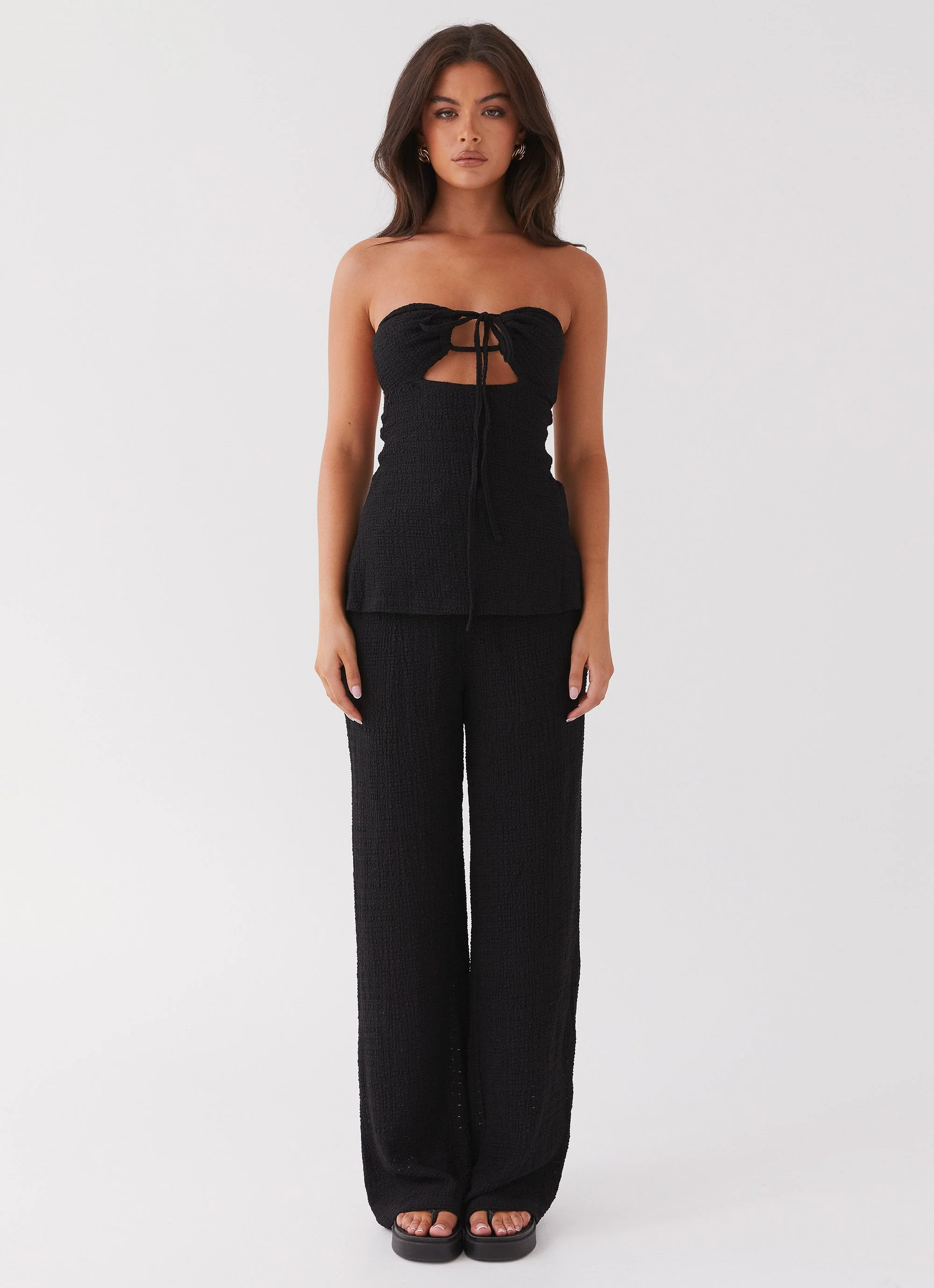 Jadey Strapless Waffle Top - Black - Image 2