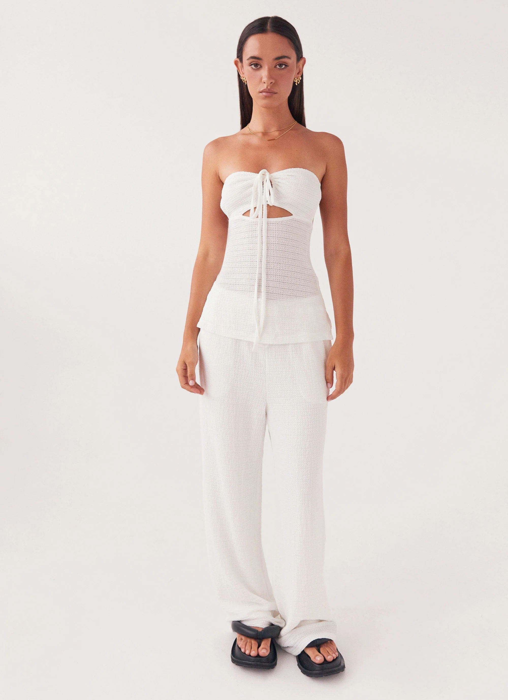 Jadey Strapless Waffle Top - White - Image 2