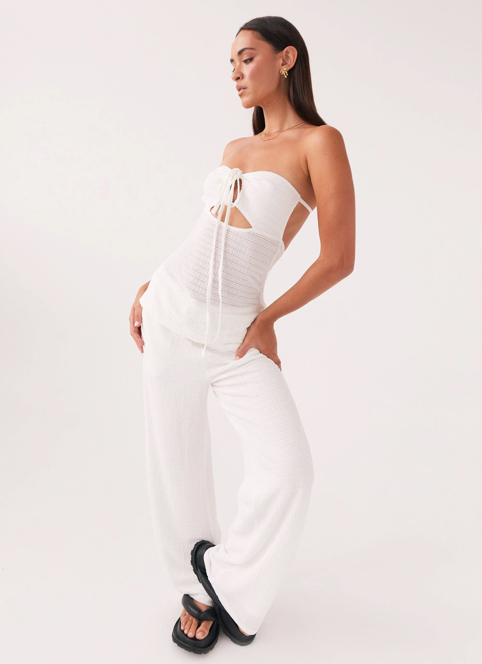Jadey Strapless Waffle Top - White - Image 5