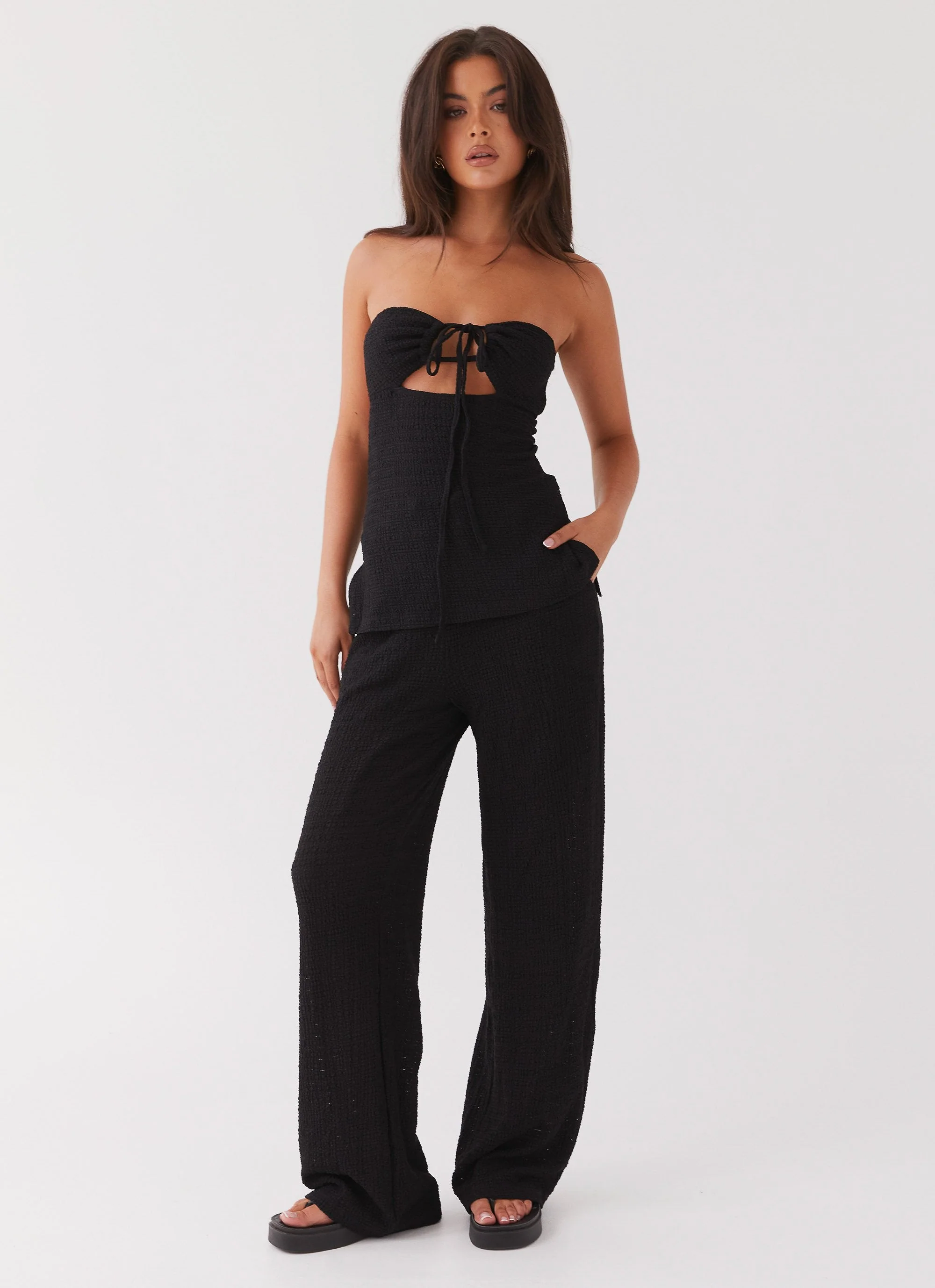 Jadey Waffle Pants - Black - Image 6