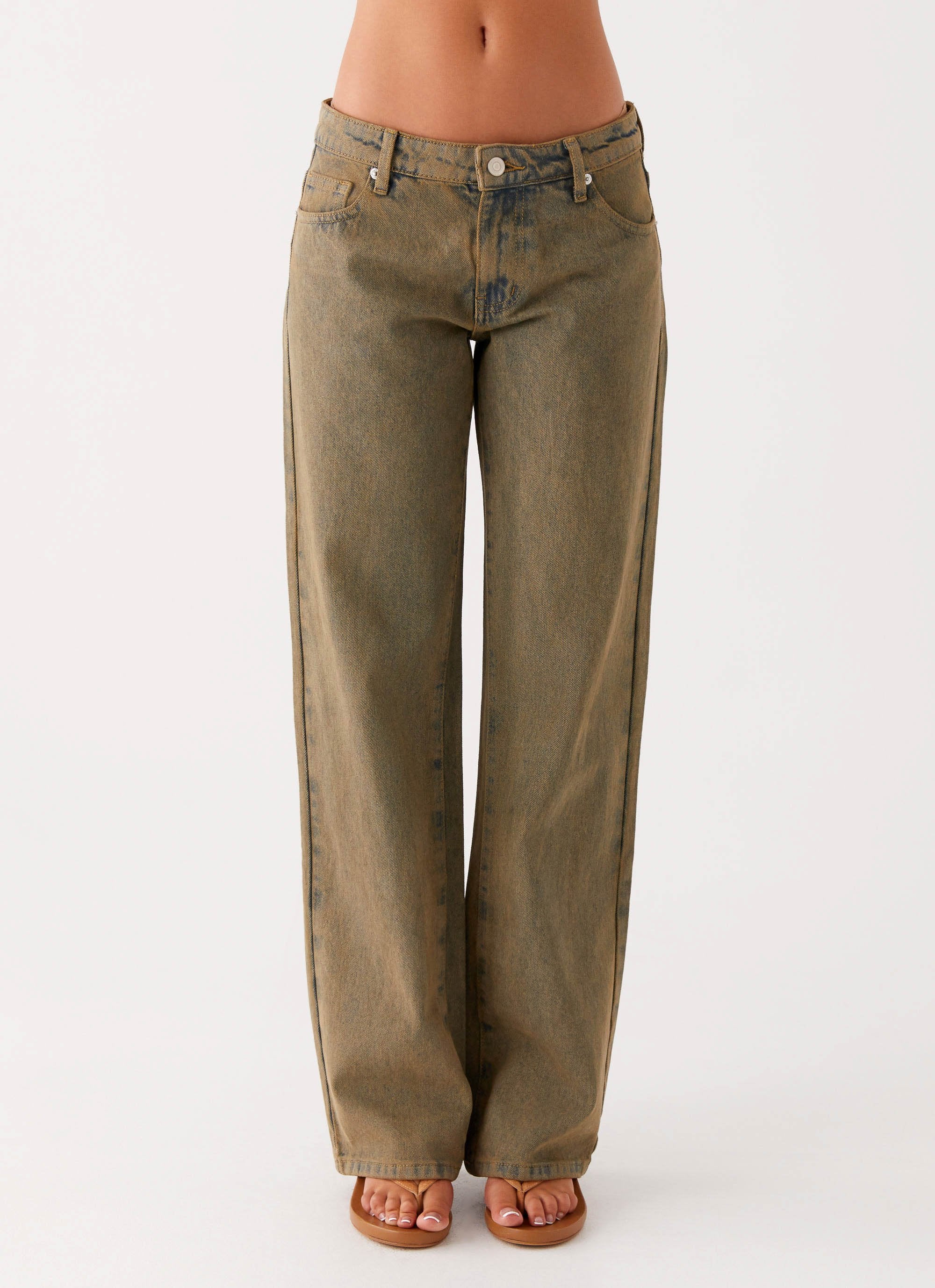 Jaiden Low Rise Denim Jeans - Brown Sand Wash - Image 5