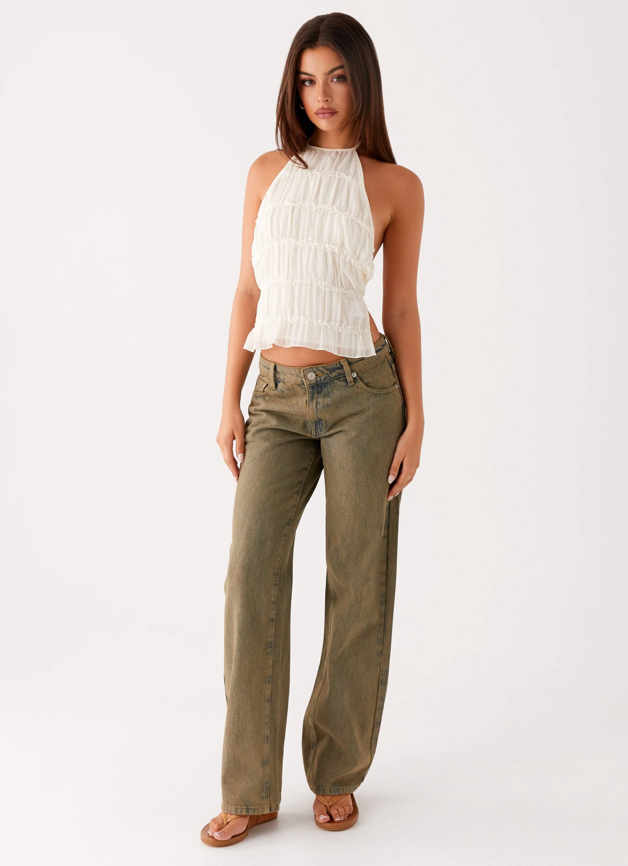 Jaiden Low Rise Denim Jeans - Brown Sand Wash - Image 6