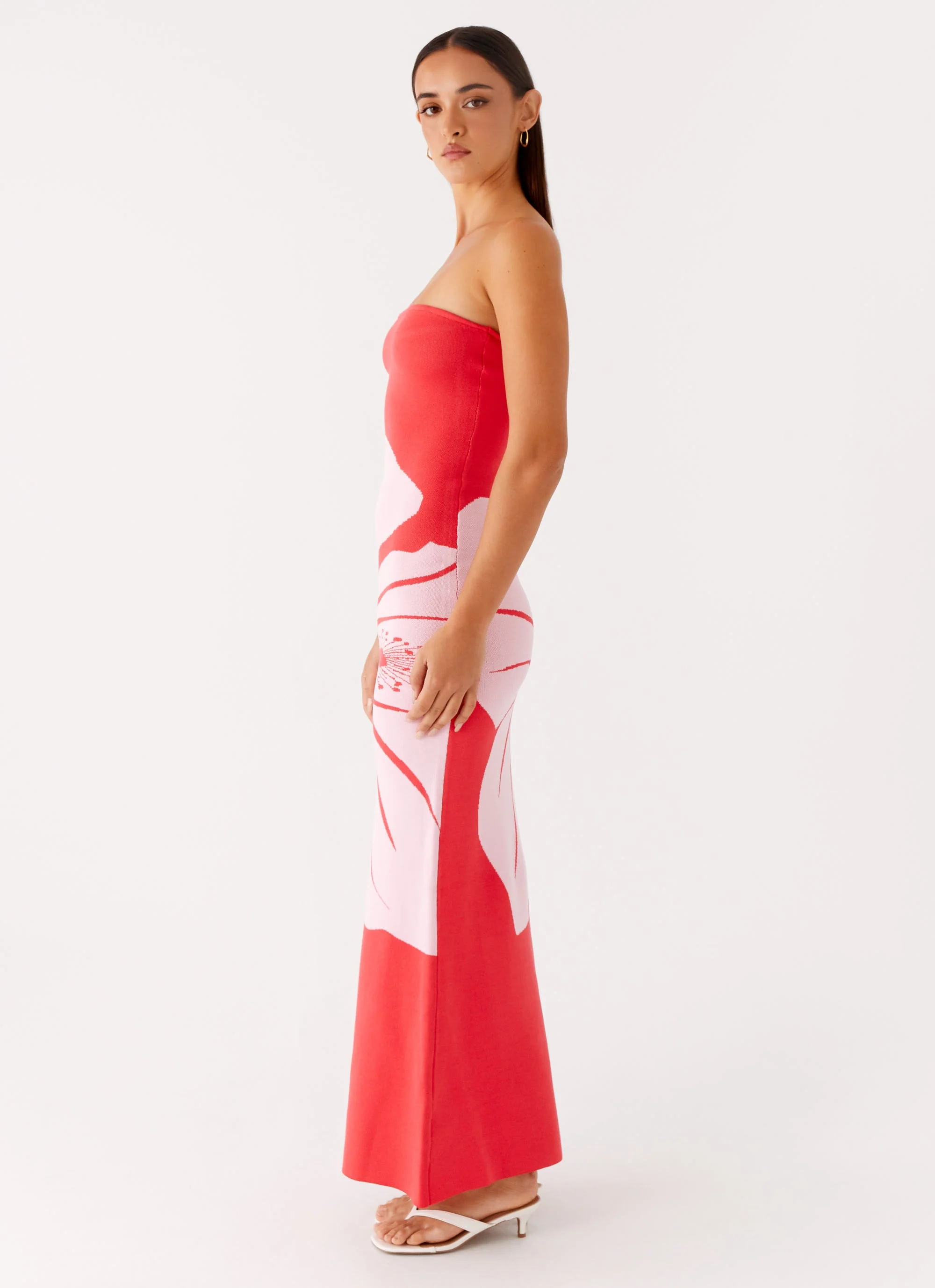 Jala Strapless Knit Maxi Dress - Red Floral - Image 3