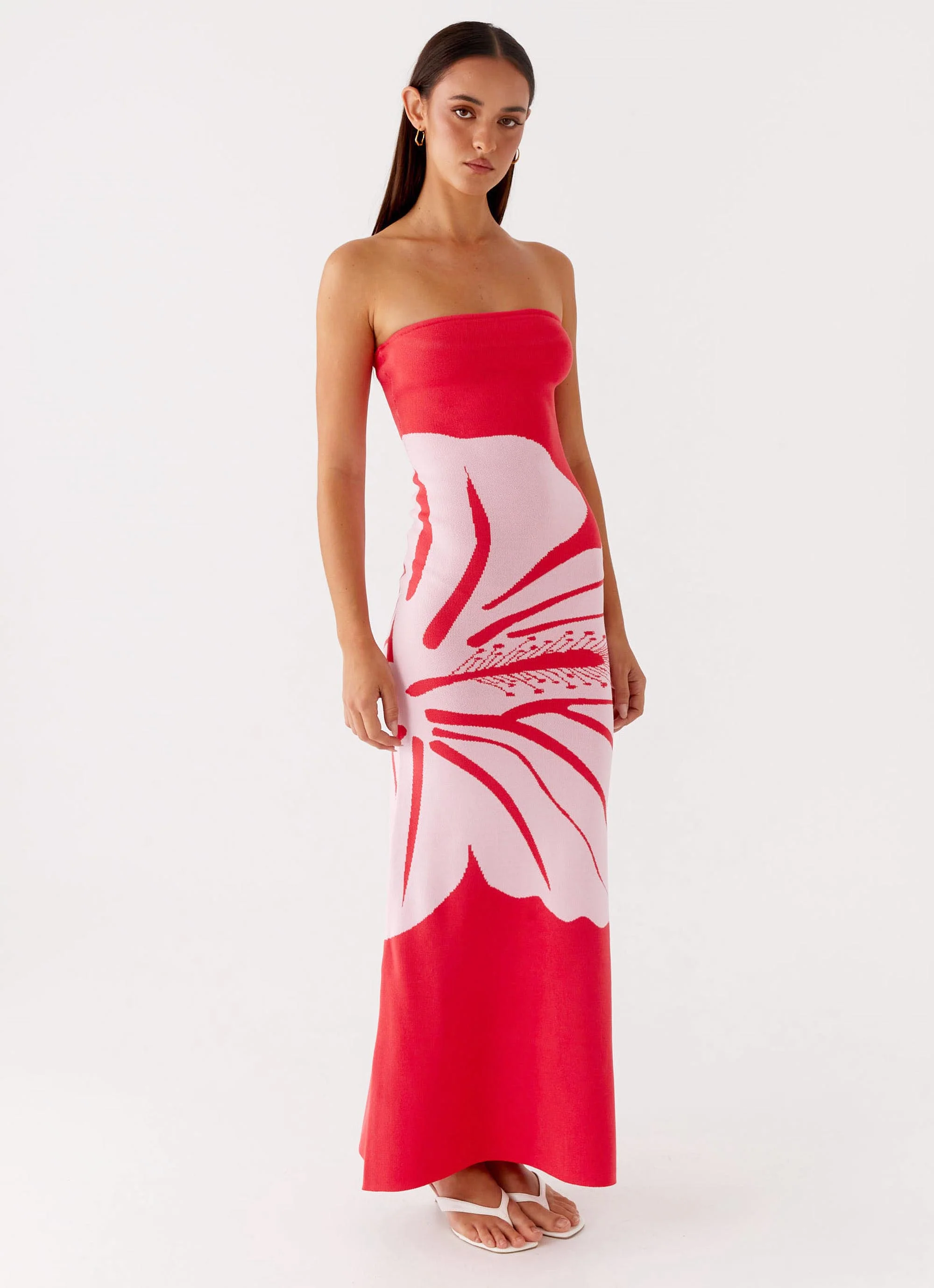 Jala Strapless Knit Maxi Dress - Red Floral - Image 5