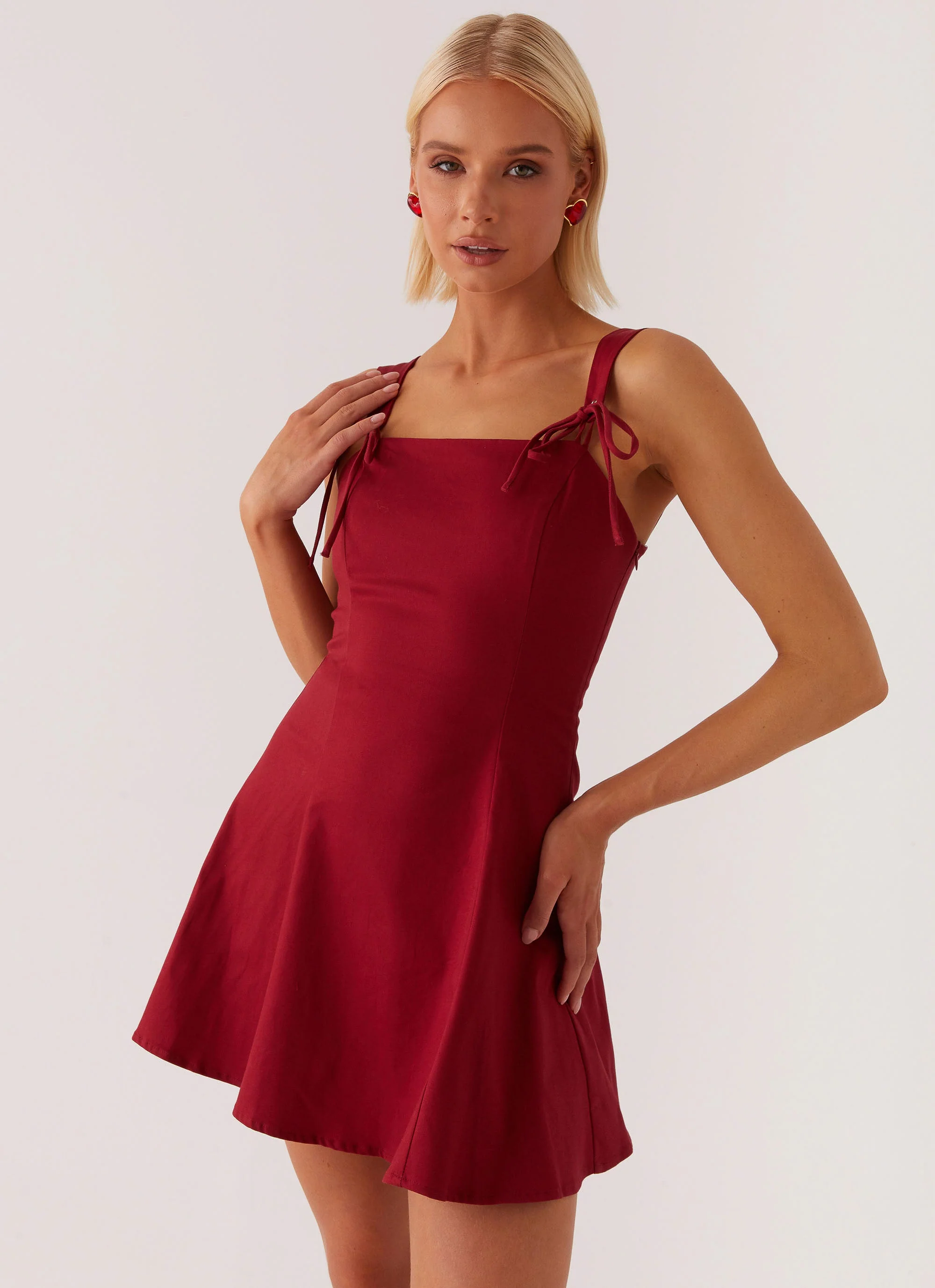 Jamaya Tie Mini Dress - Red - Image 5