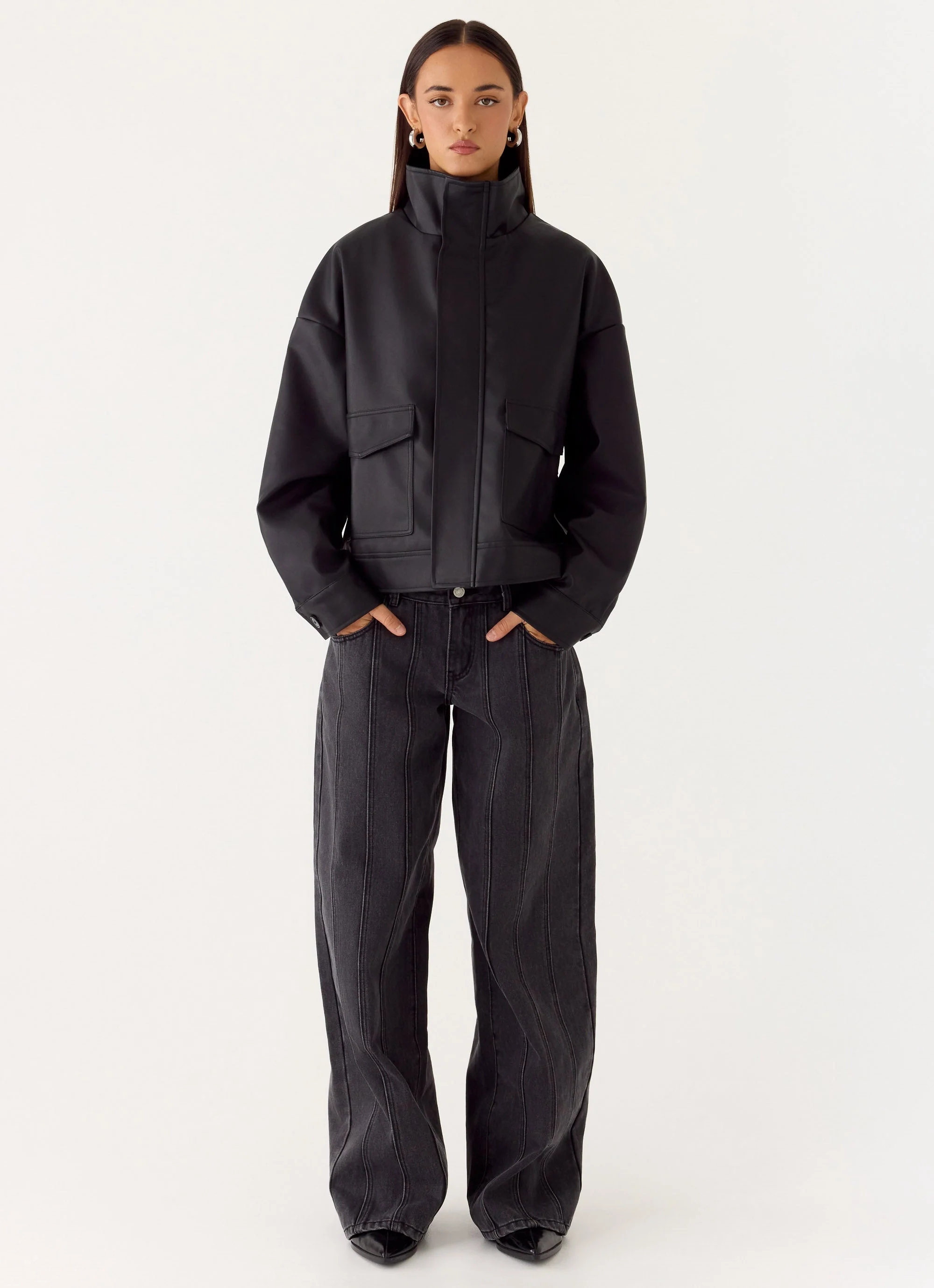 James PU Bomber Jacket - Black - Image 2