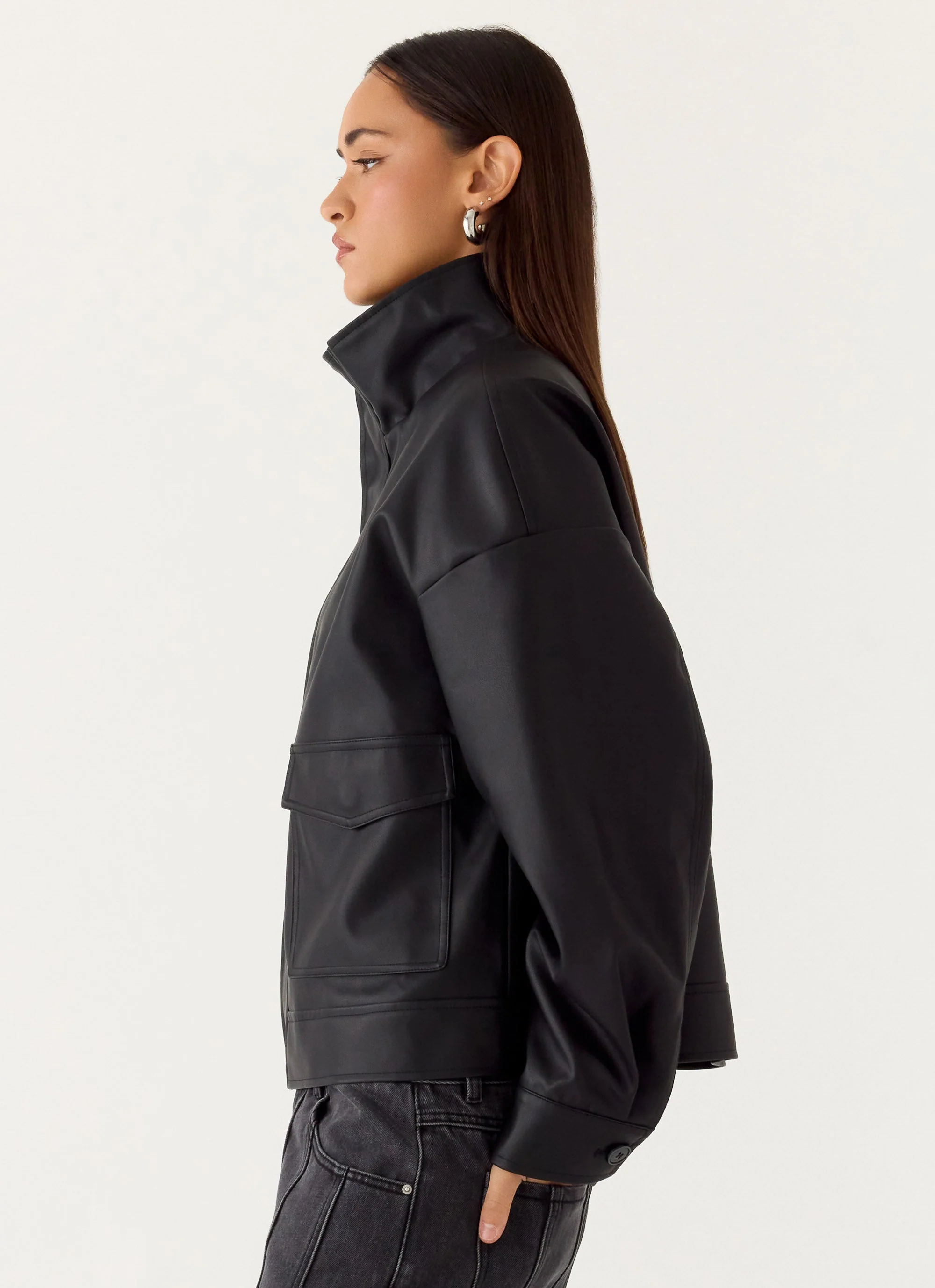 James PU Bomber Jacket - Black - Image 3