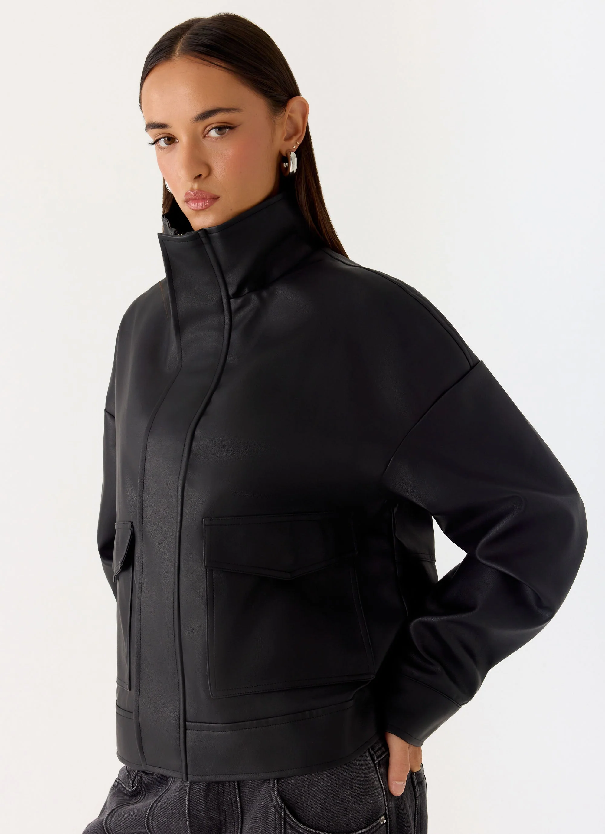 James PU Bomber Jacket - Black - Image 6