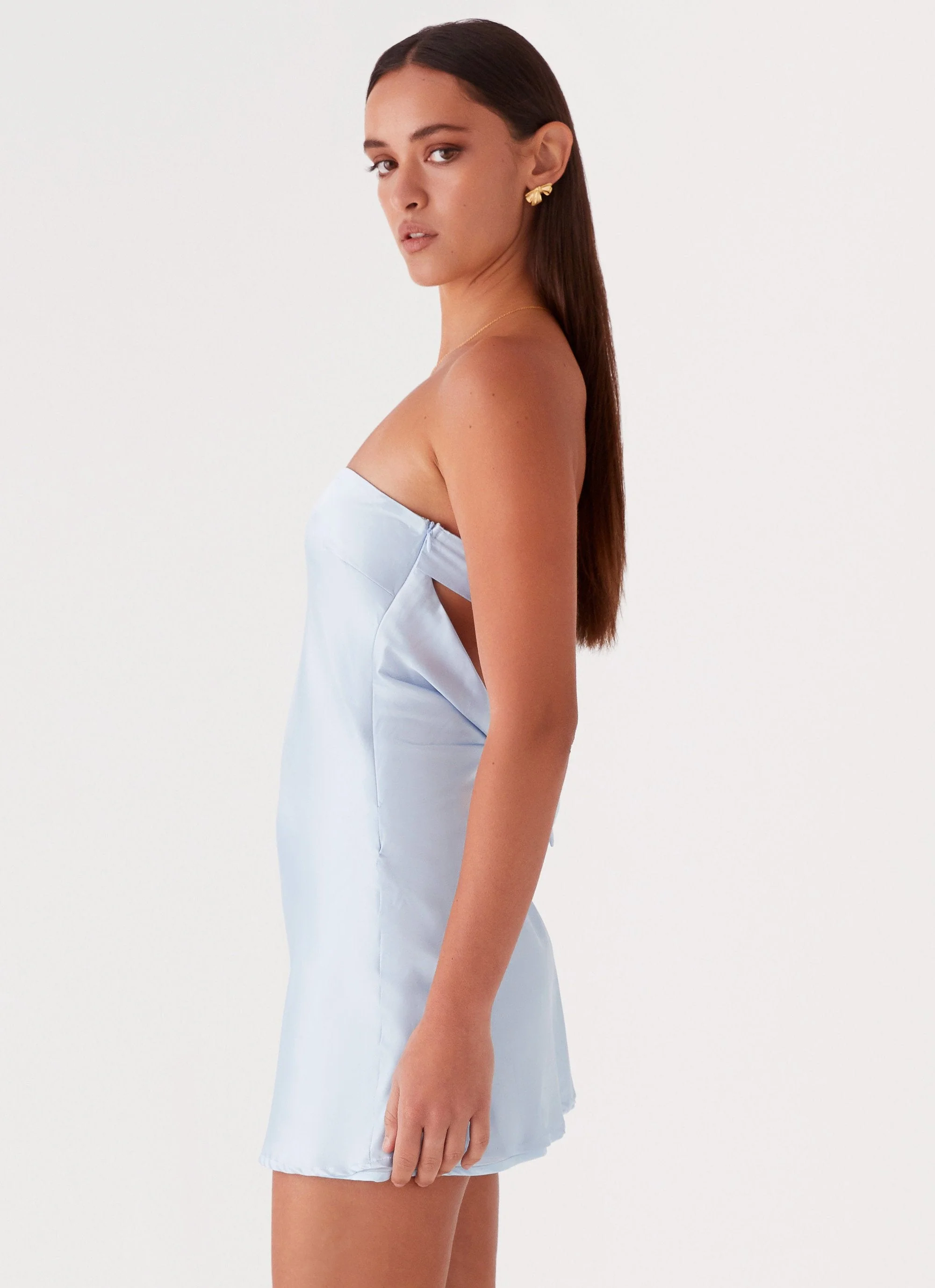 Jamie Satin Mini Dress - Blue - Image 4