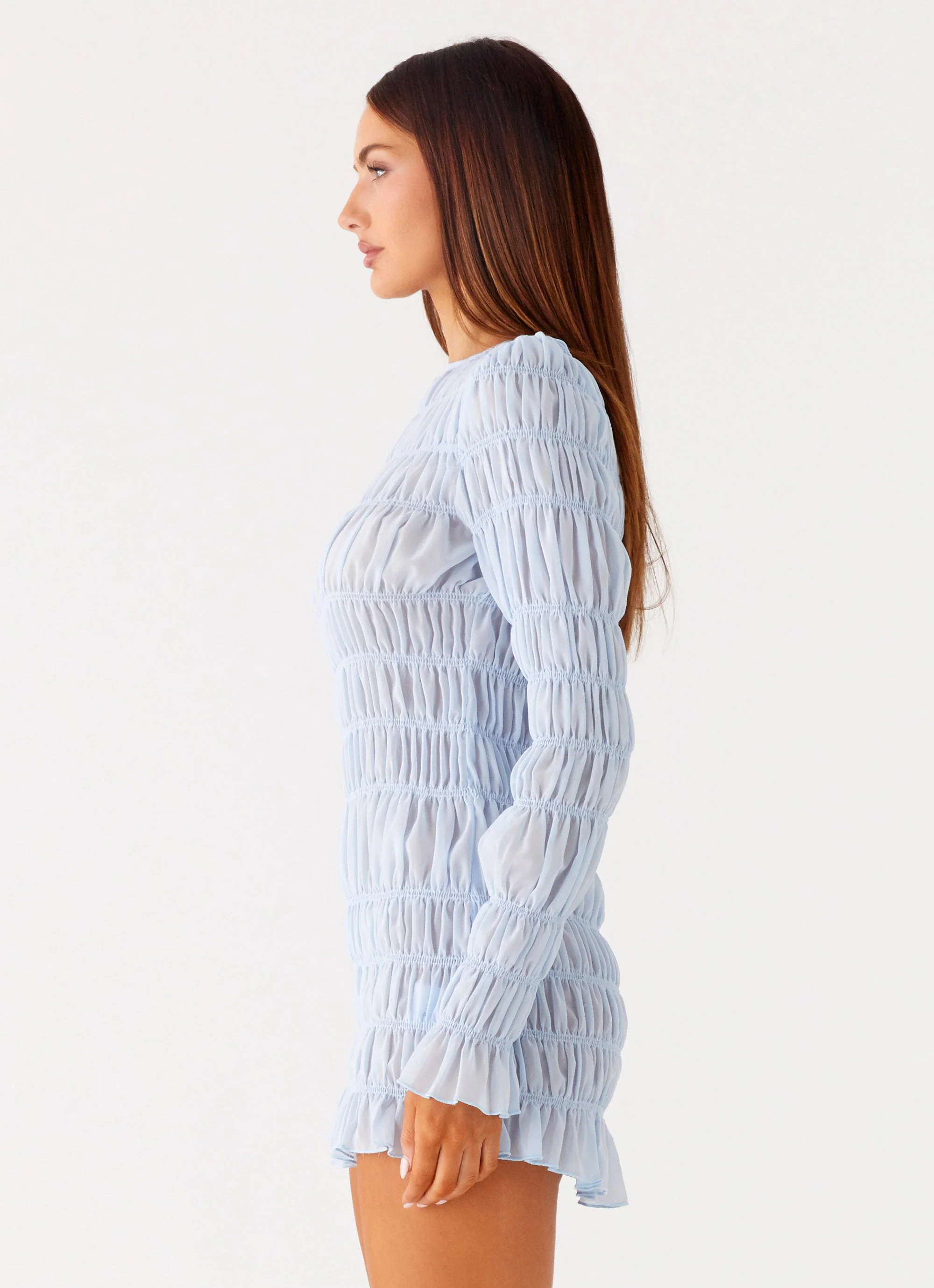 Jasy Long Sleeve Mini Dress - Sky Blue - Image 2