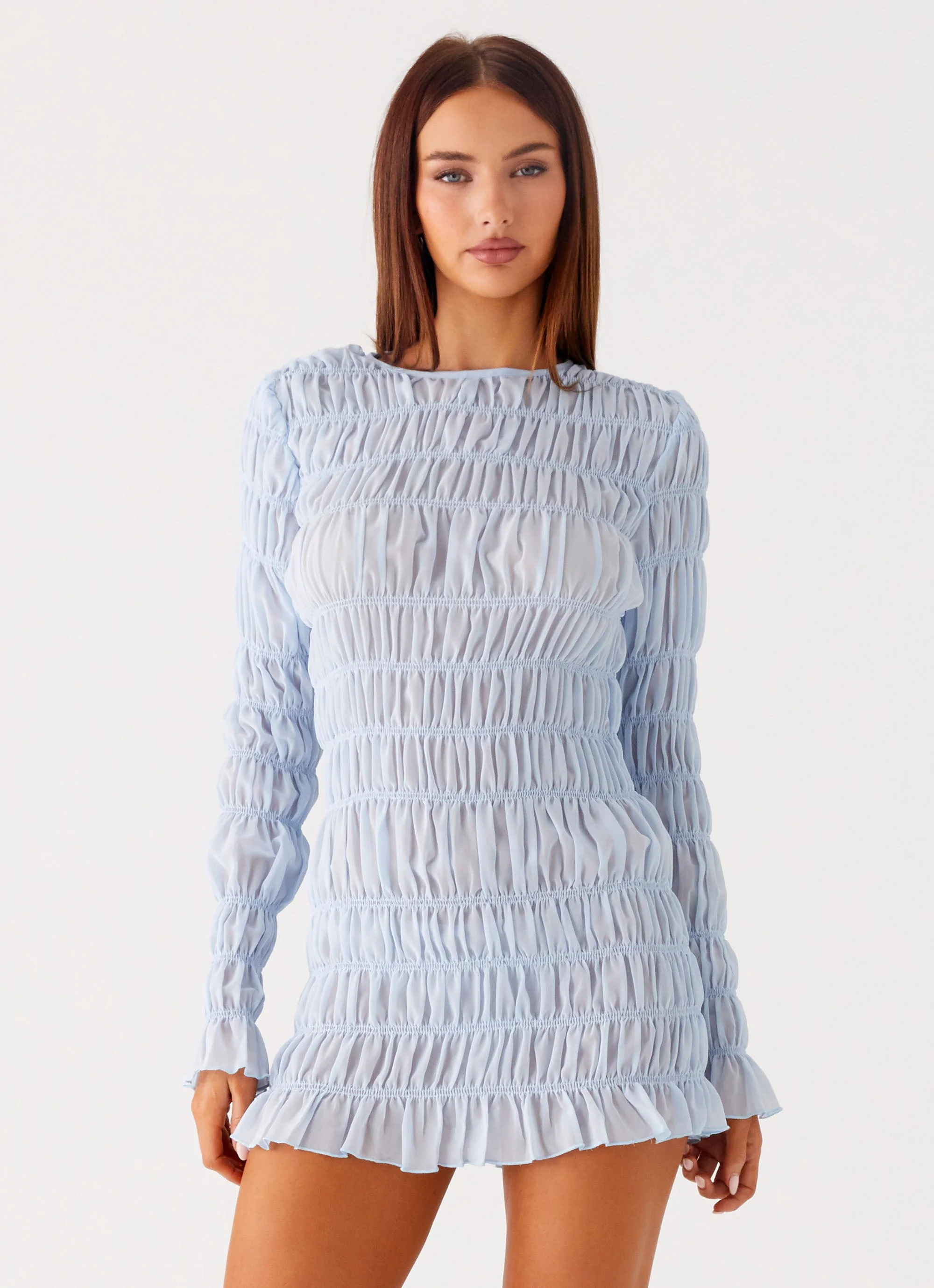 Jasy Long Sleeve Mini Dress - Sky Blue - Image 5