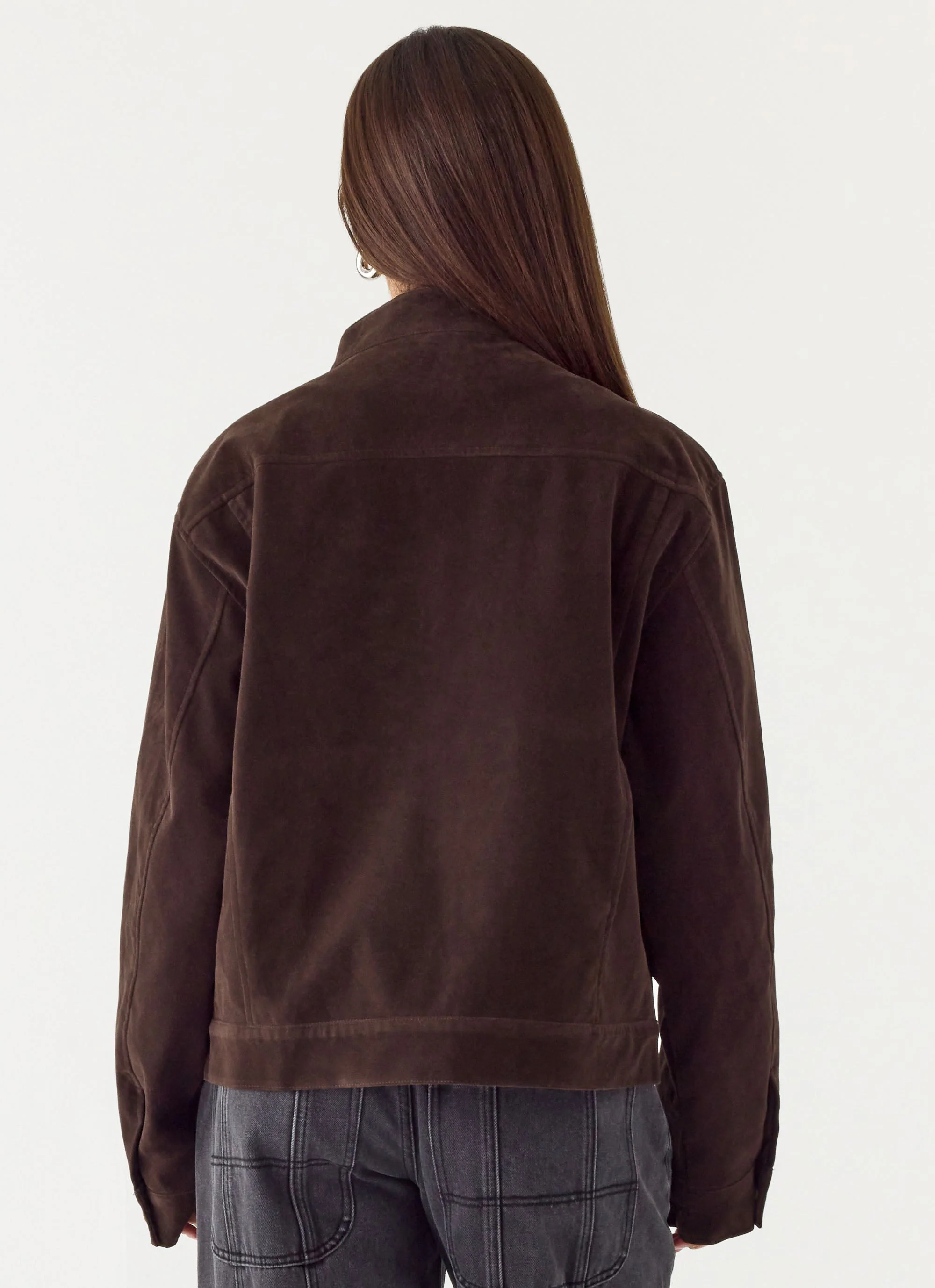 Jeremy Faux Suede Biker Jacket - Dark Chocolate - Image 5