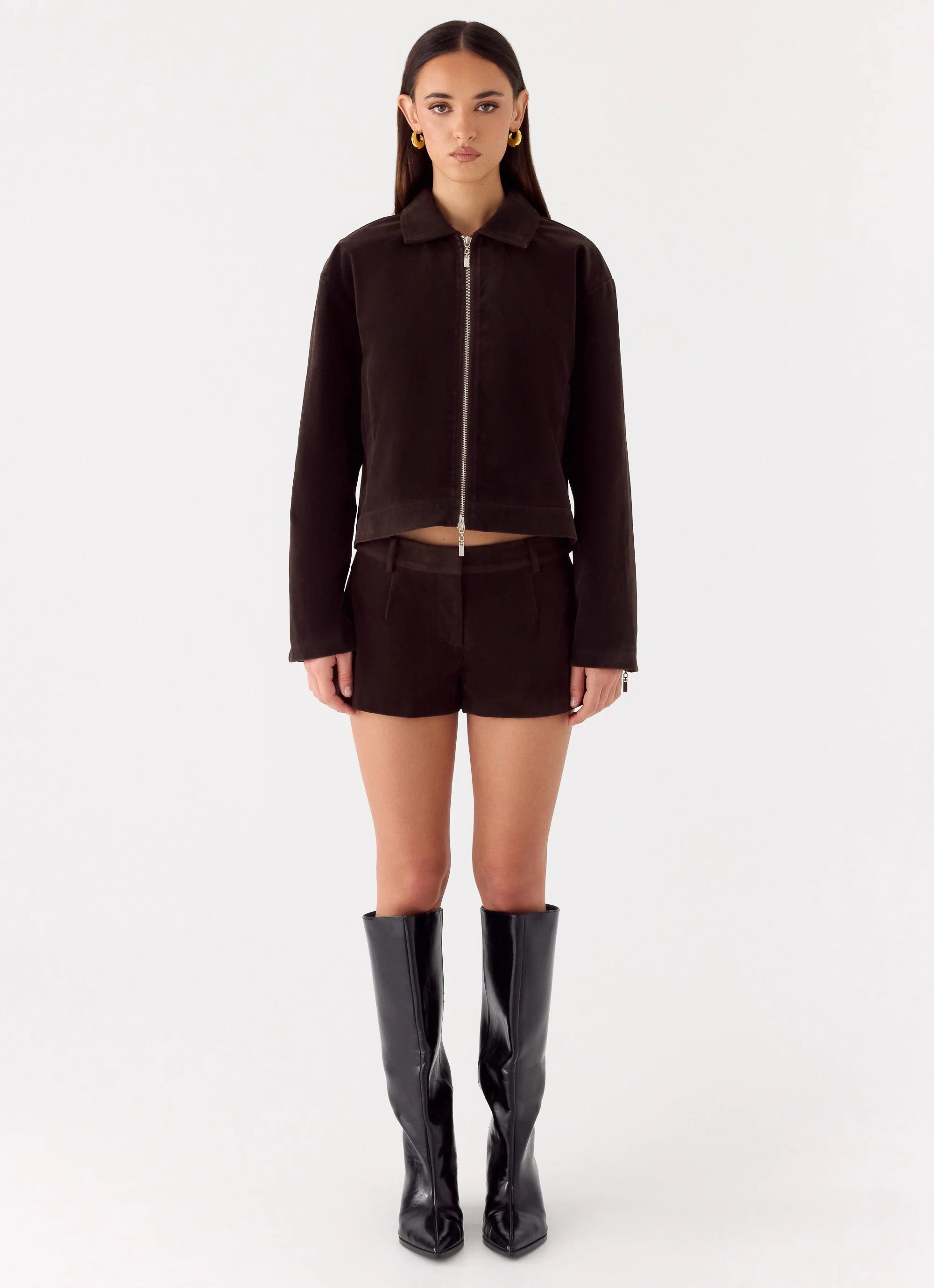 Jeremy Faux Suede Shorts - Chocolate - Image 4