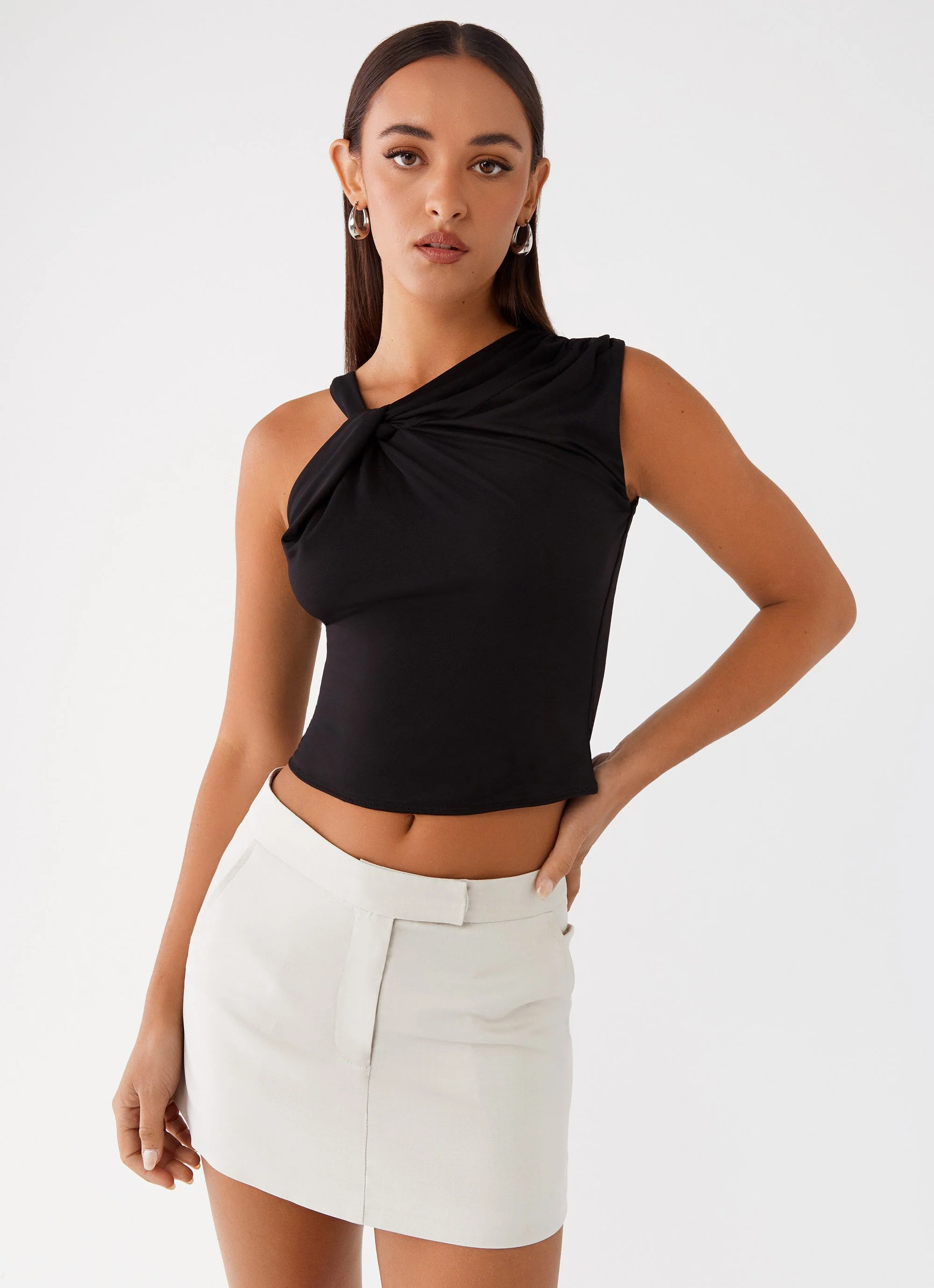 Jesse Twist Shoulder Top - Black - Image 5