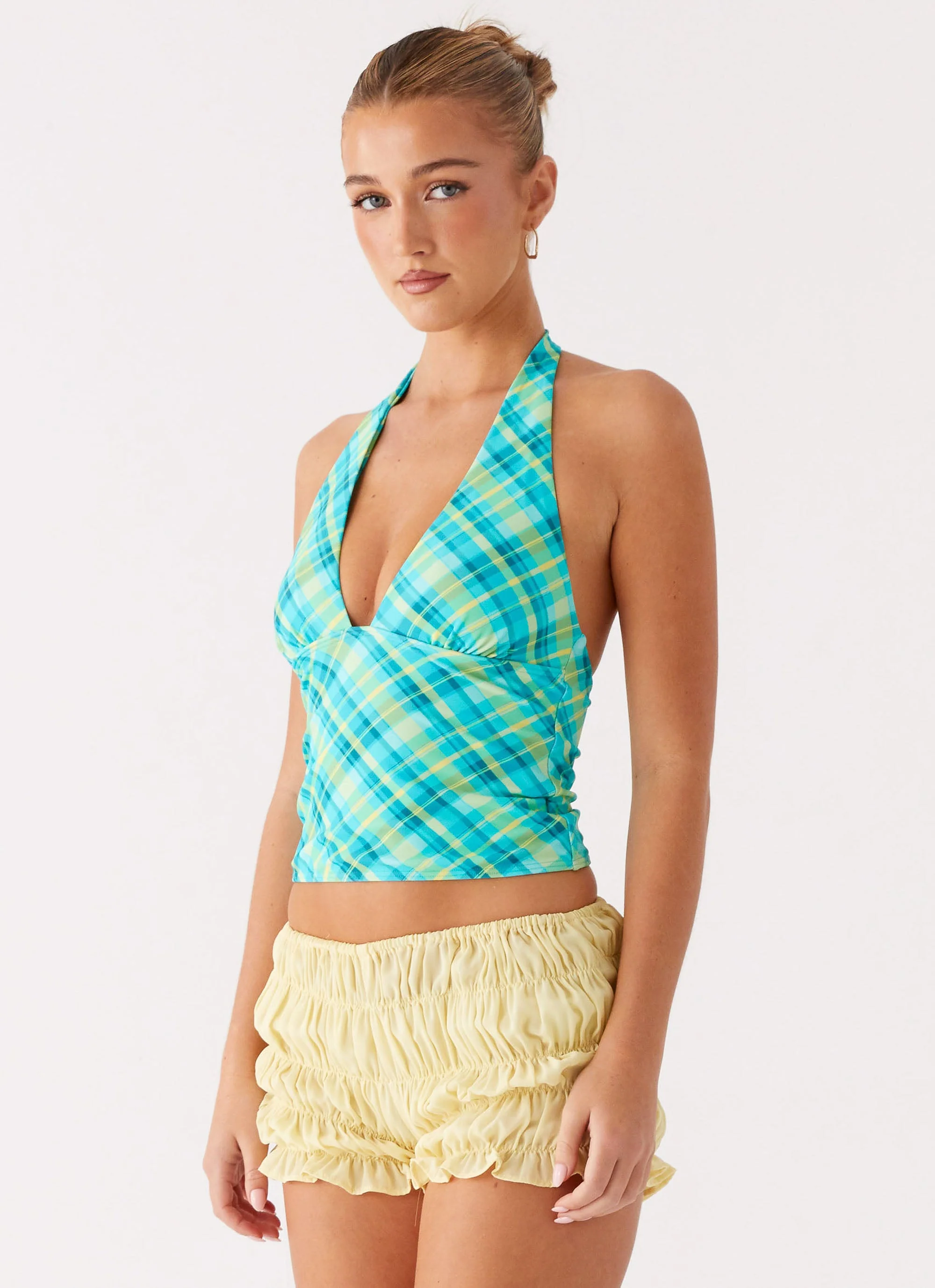 Jetsetter Halter Top - Green Check - Image 4