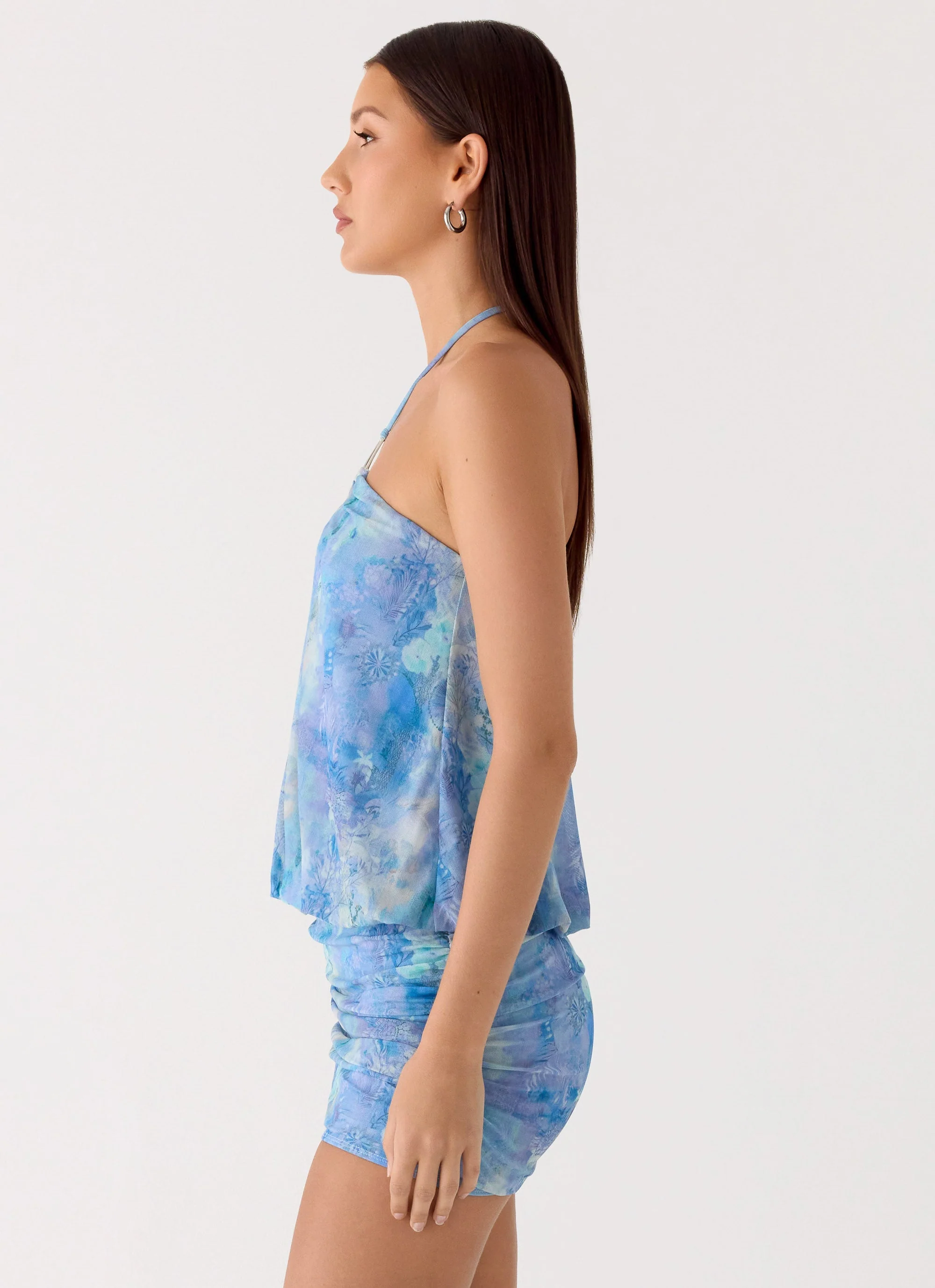 Jisoo Halter Mini Dress - Aqua Paisley - Image 2