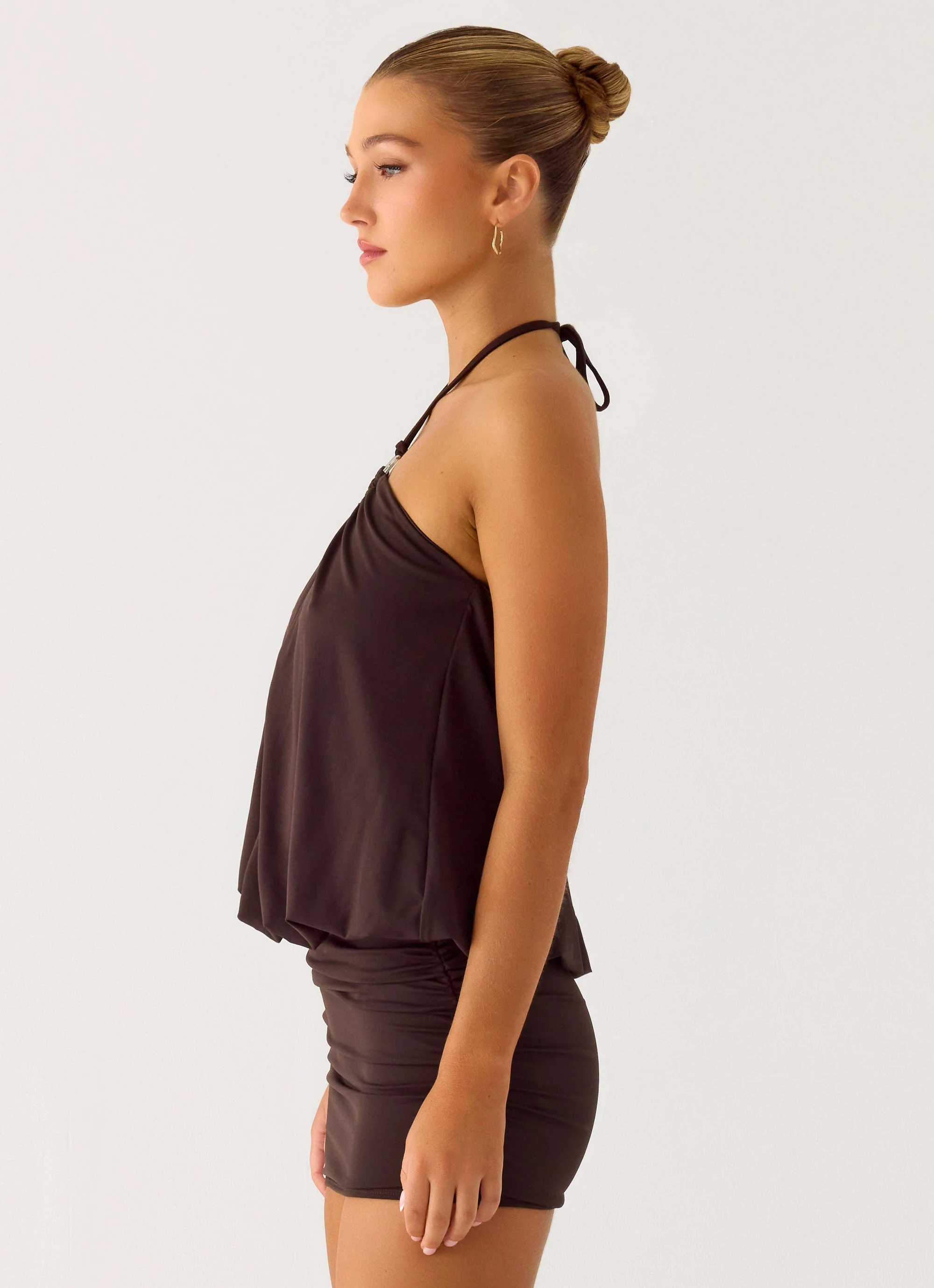 Jisoo Halter Mini Dress - Cool Chocolate - Image 2