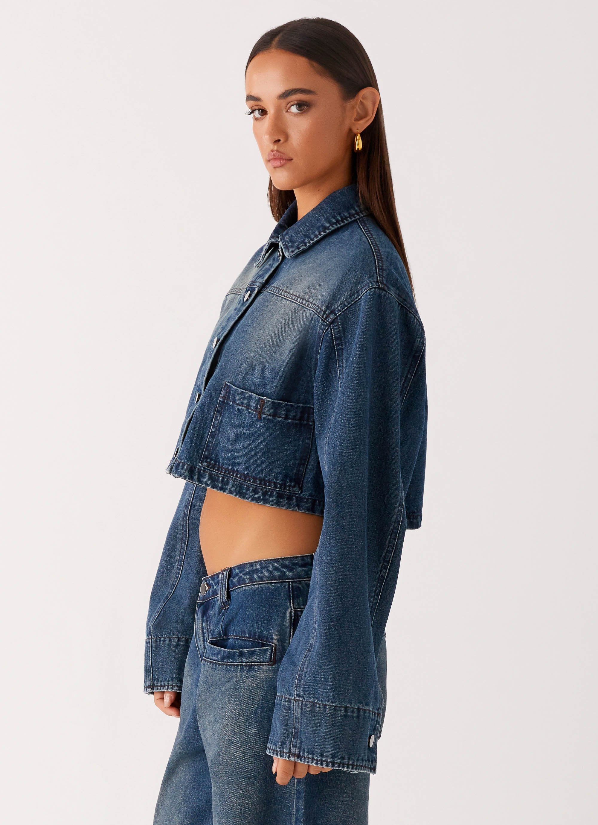 Joan Cropped Denim Jacket - Indigo - Image 3