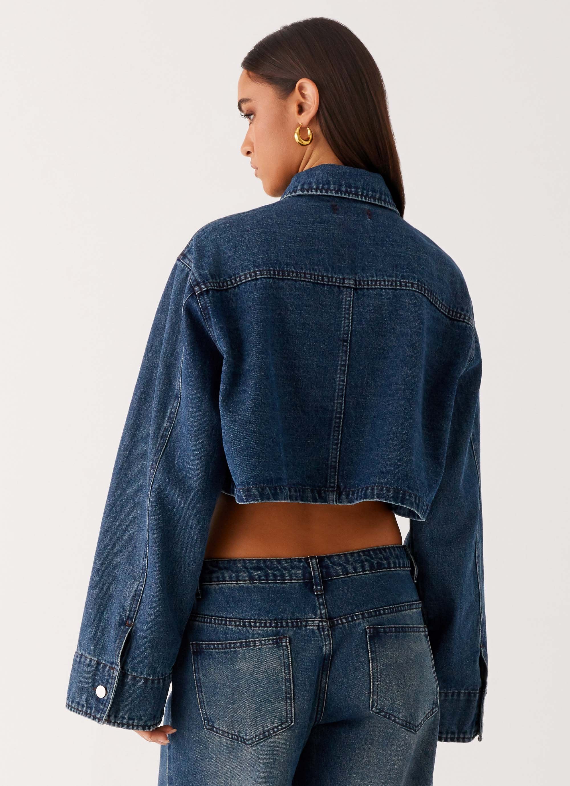Joan Cropped Denim Jacket - Indigo - Image 4