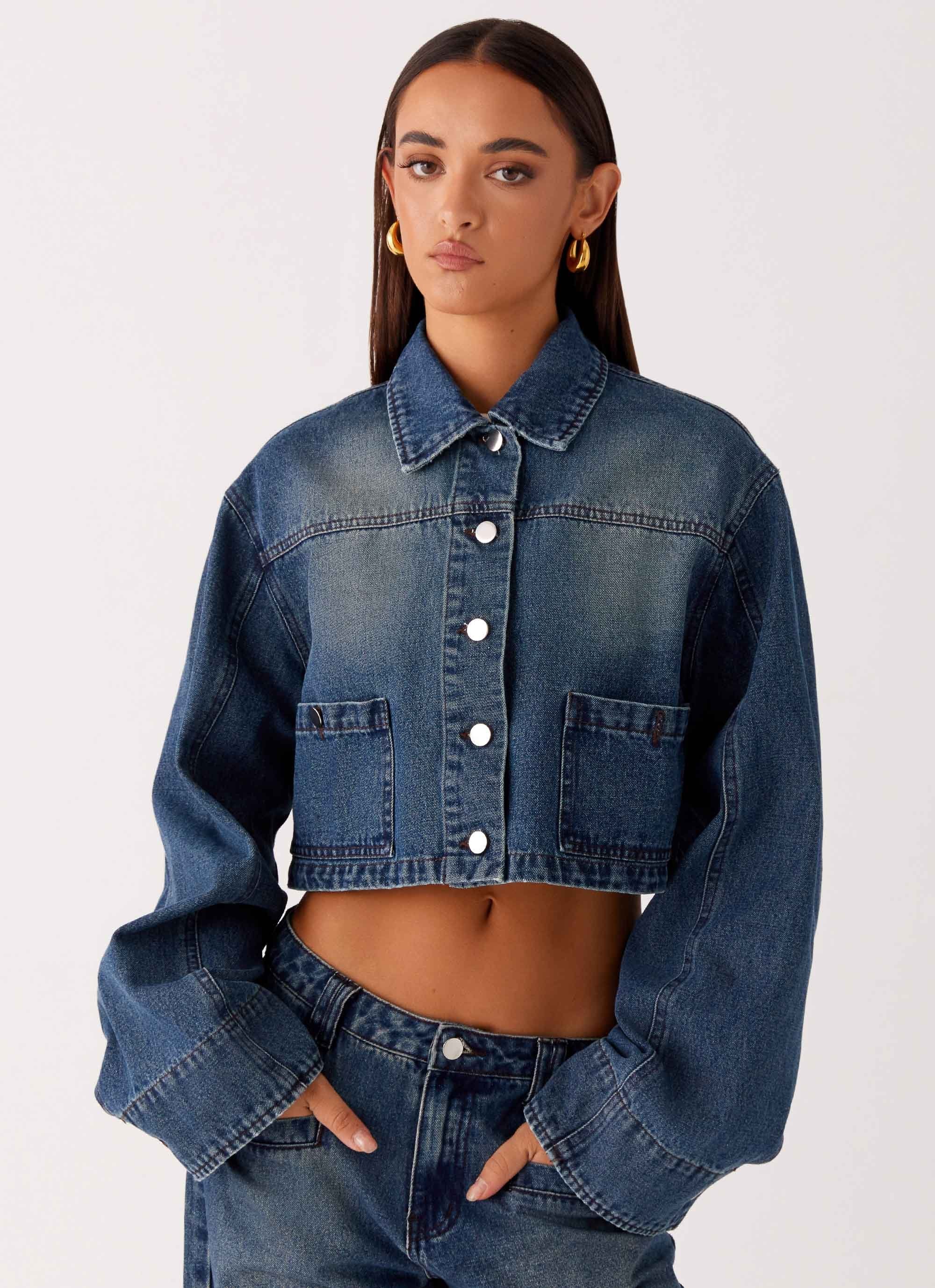 Joan Cropped Denim Jacket - Indigo - Image 5