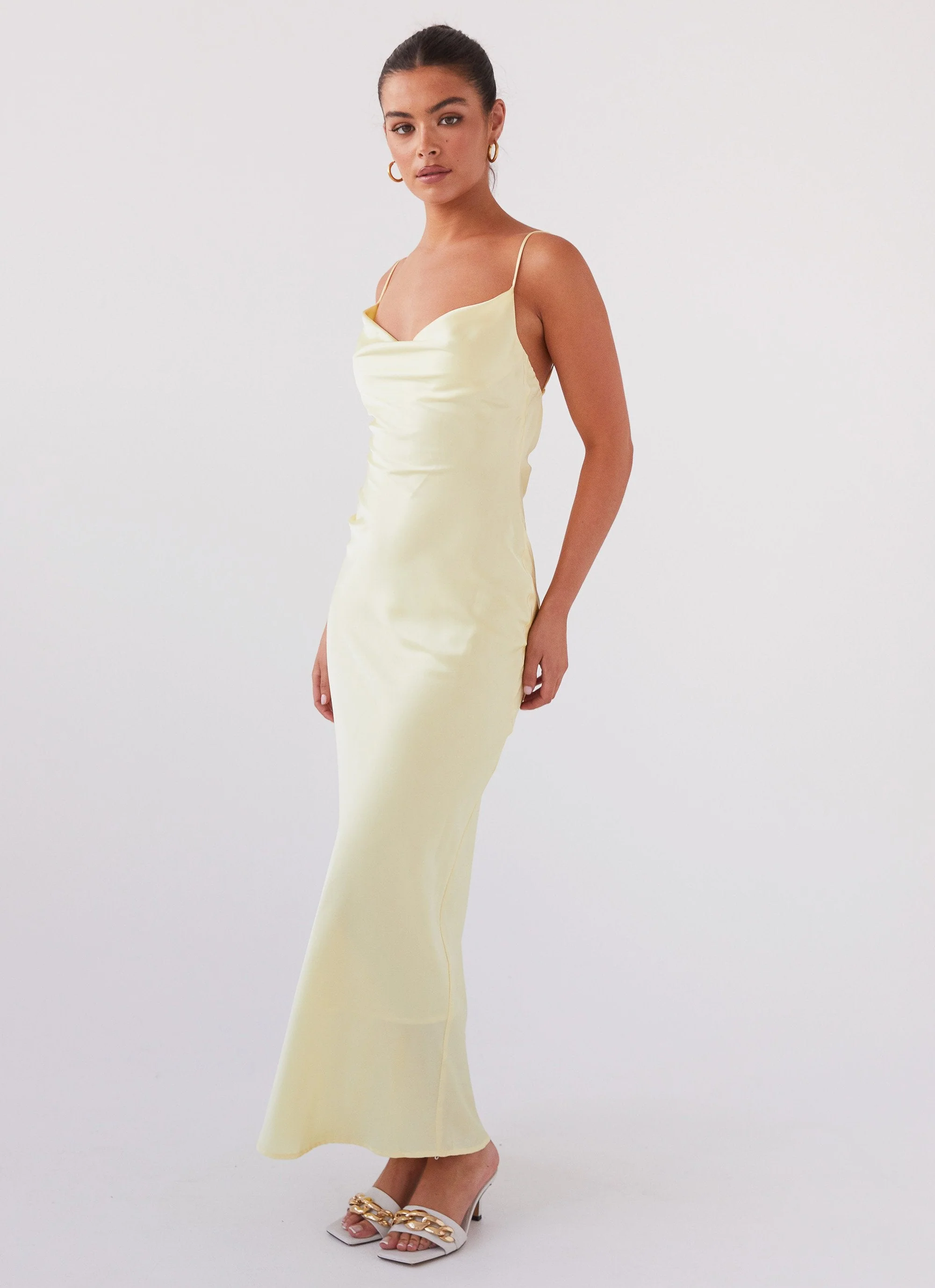 Joanna Satin Maxi Dress - Lemon - Image 4