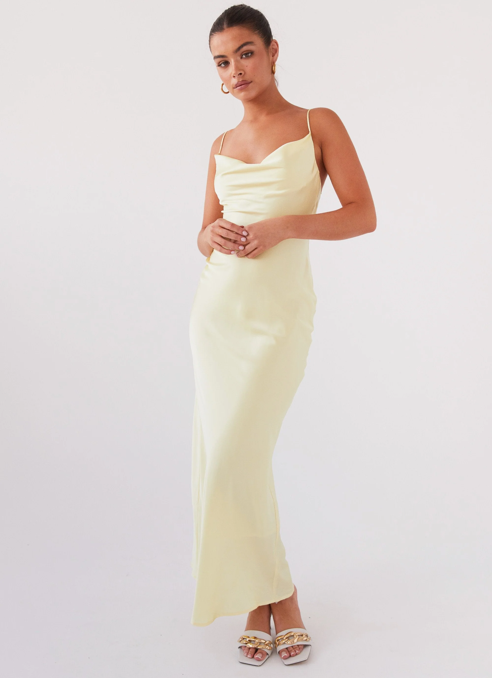 Joanna Satin Maxi Dress - Lemon - Image 6