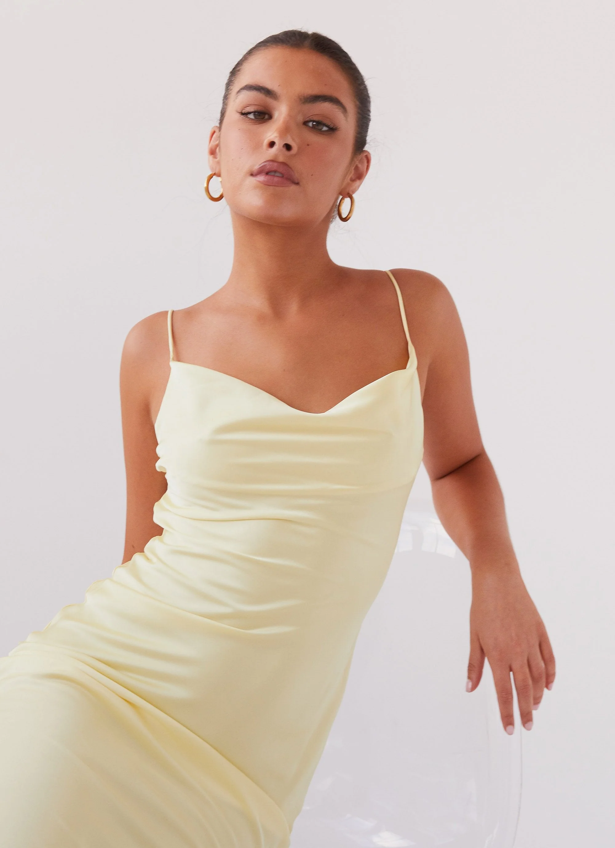 Joanna Satin Maxi Dress - Lemon - Image 8