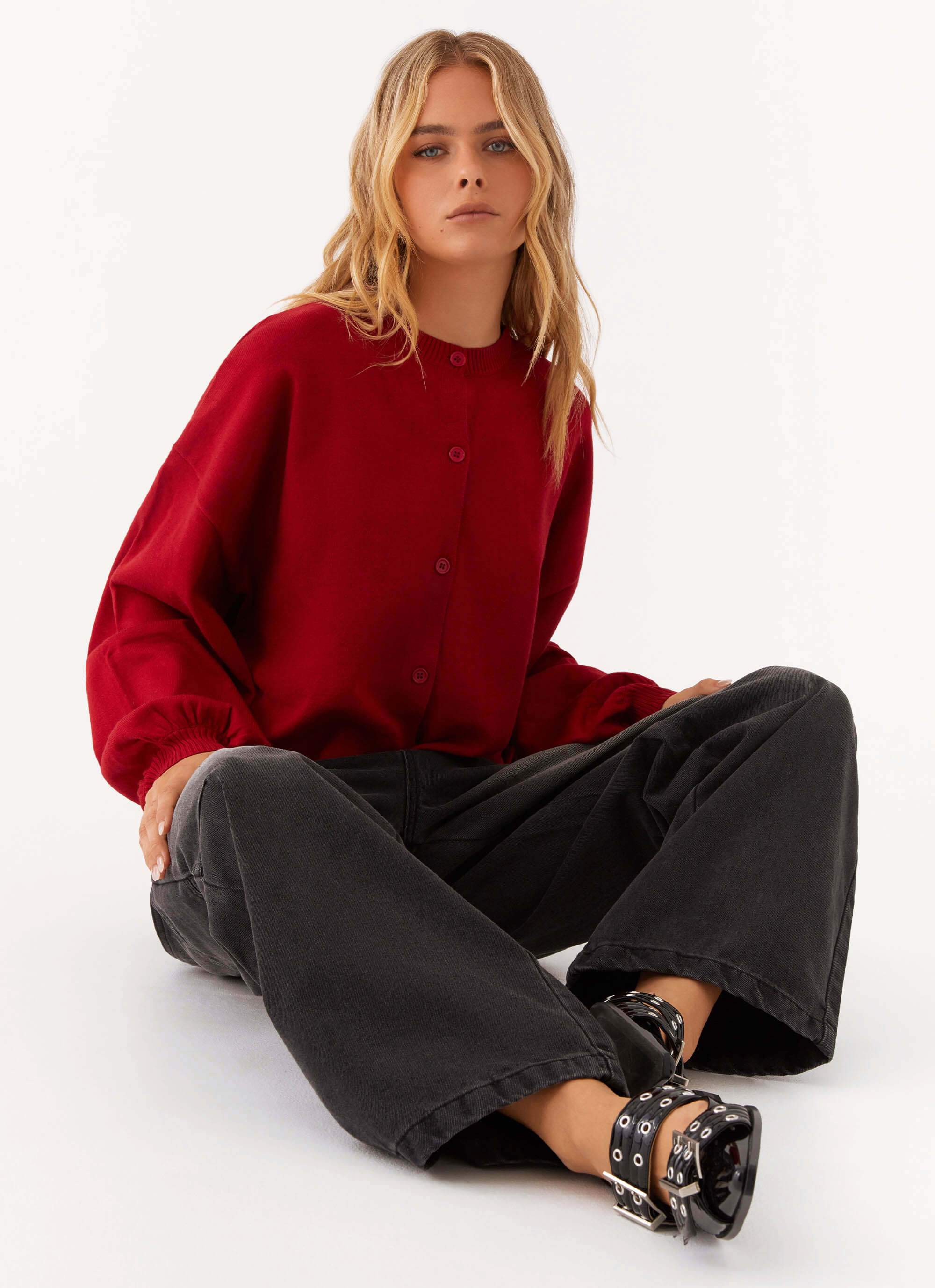 Joey Knit Cardigan - Wine - Image 6