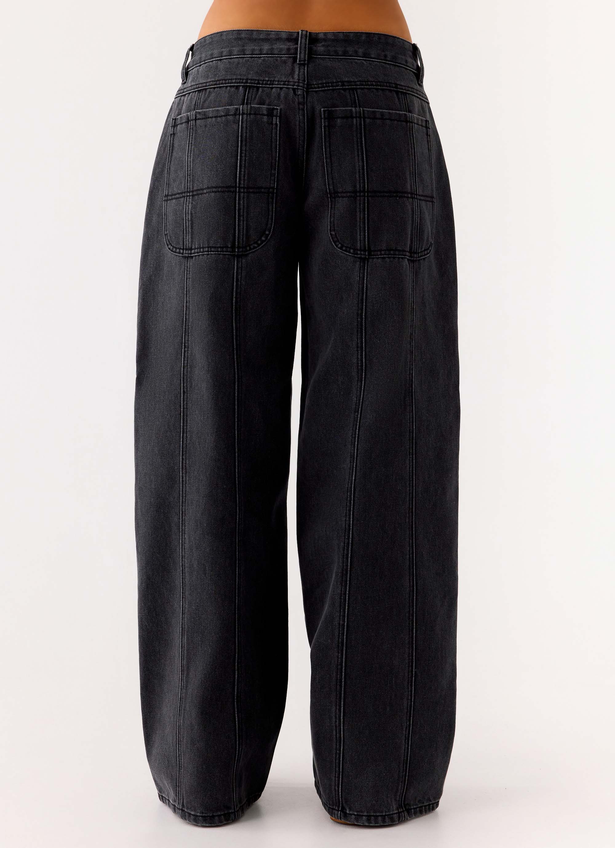 Johnny Low Rise Wide Leg Denim Jeans - Grey Charcoal - Image 4