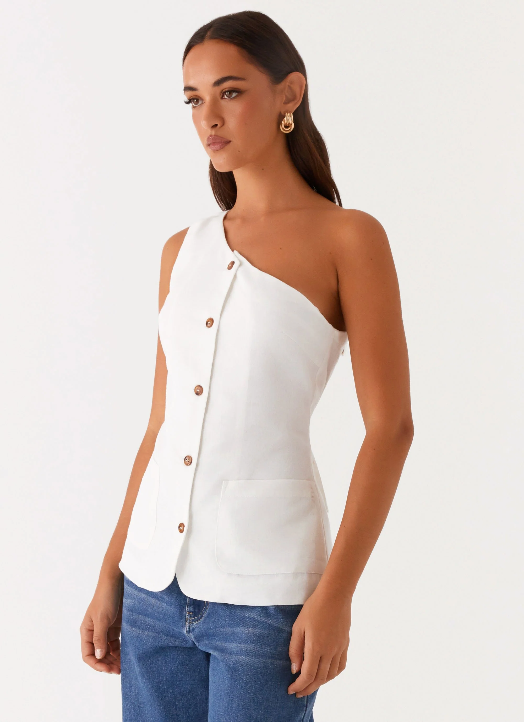 Jordy Linen Pocket Vest - White - Image 3