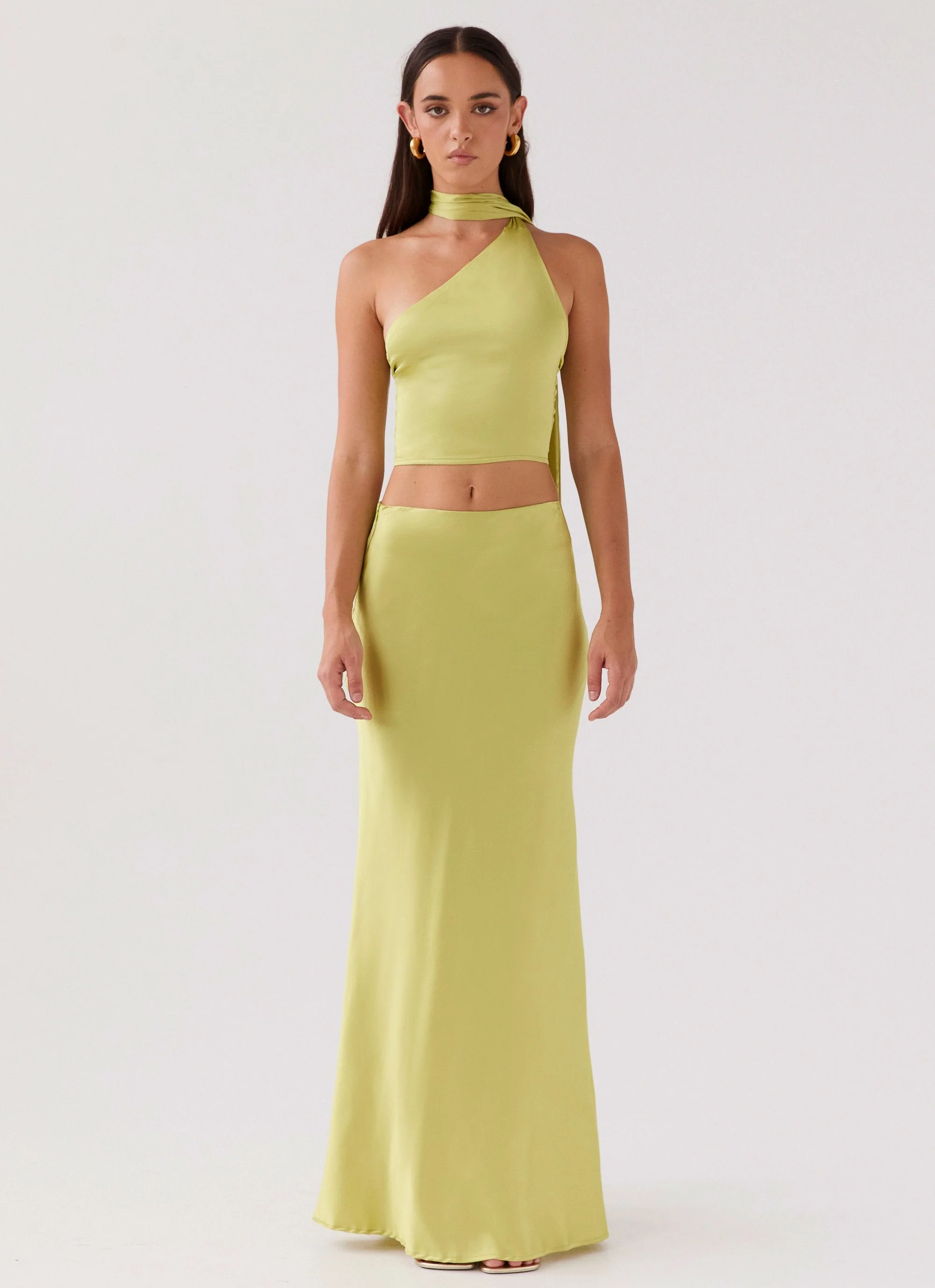 Josefina Satin Maxi Skirt - Chartreuse - Image 2