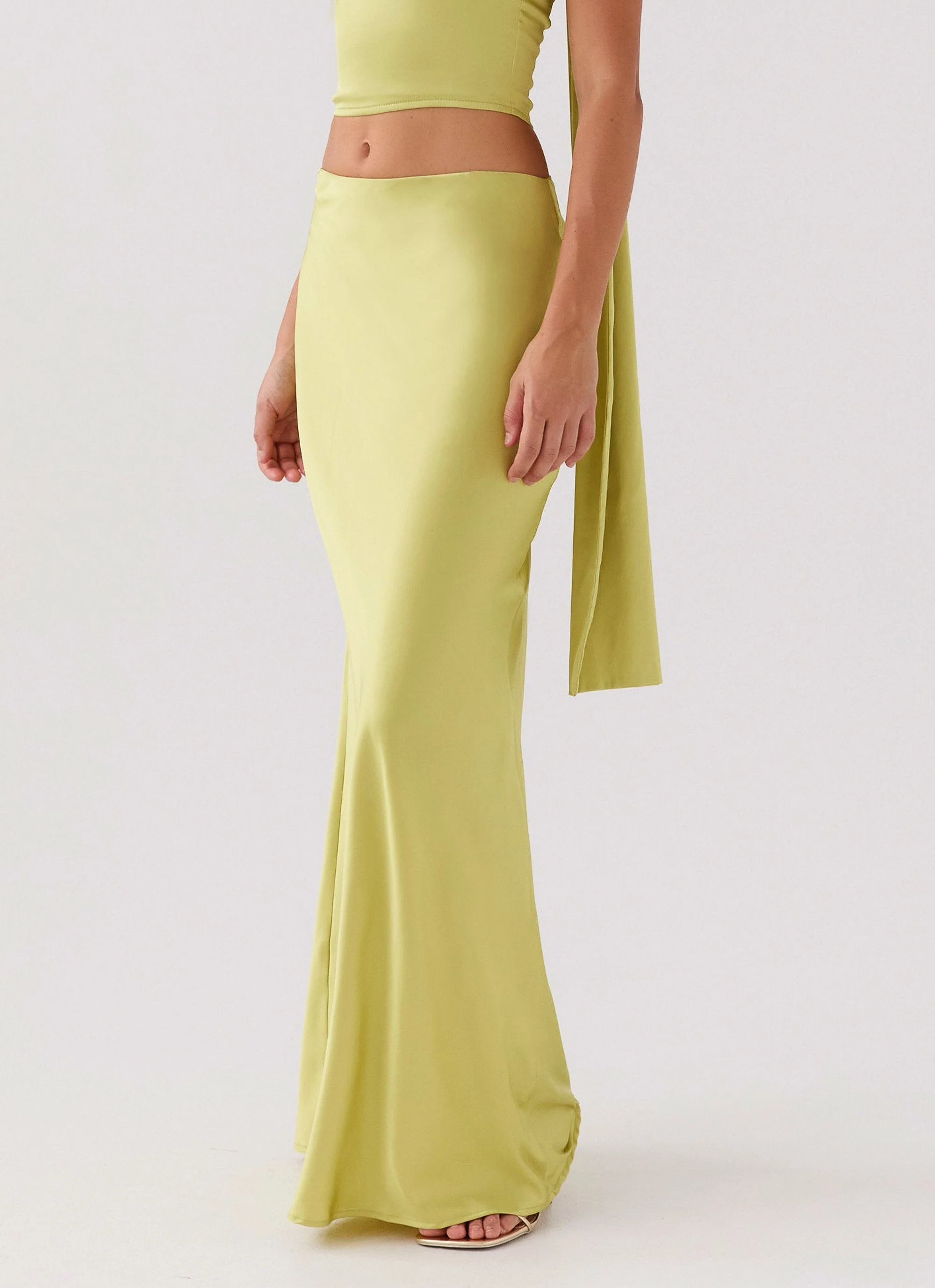 Josefina Satin Maxi Skirt - Chartreuse - Image 4