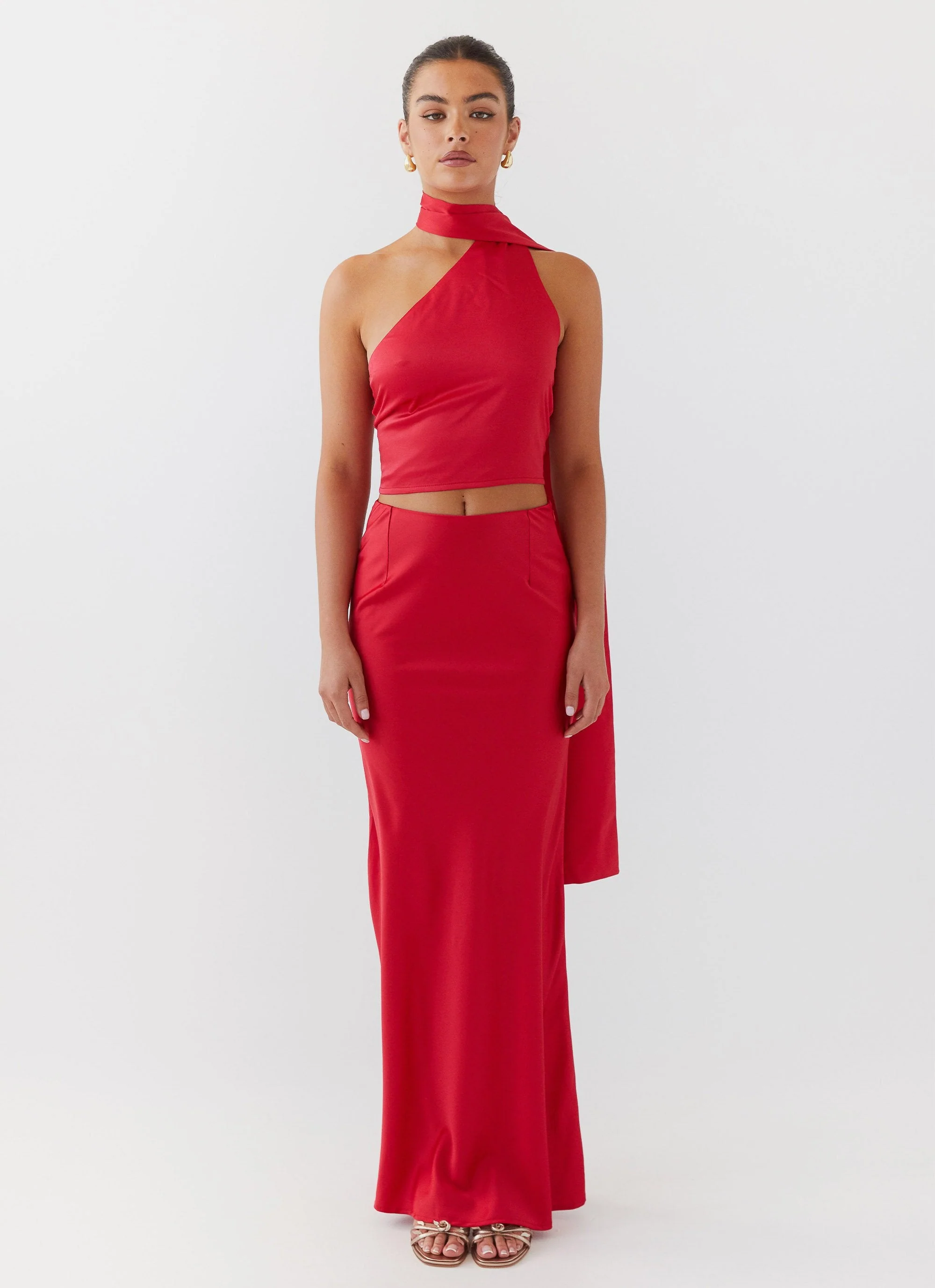 Josefina Satin Maxi Skirt - Rouge Red - Image 2