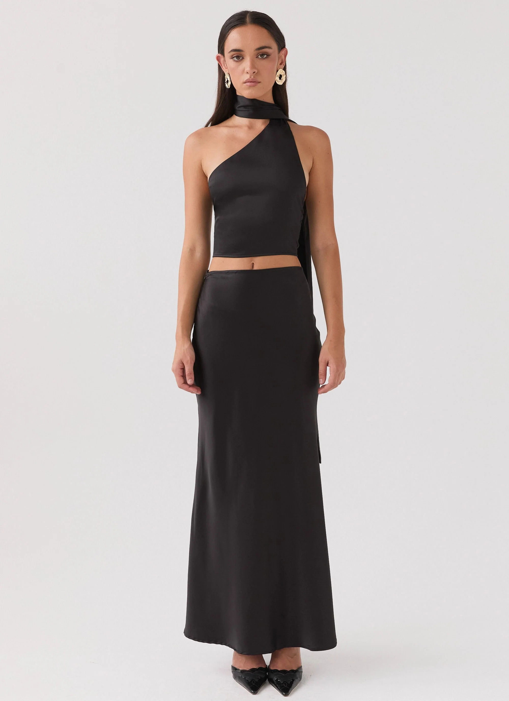 Josefina Satin Scarf Top - Black - Image 2