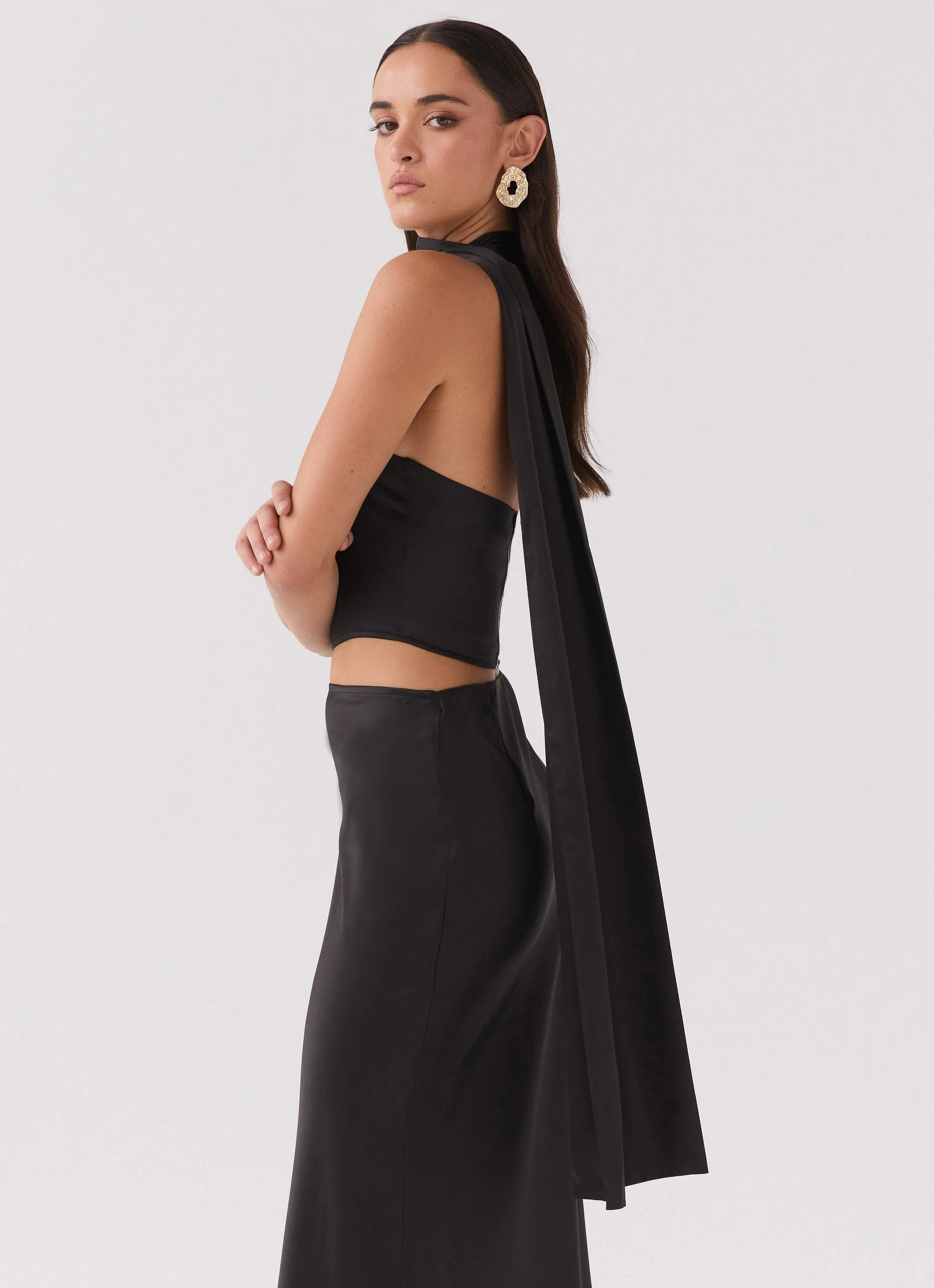 Josefina Satin Scarf Top - Black - Image 4
