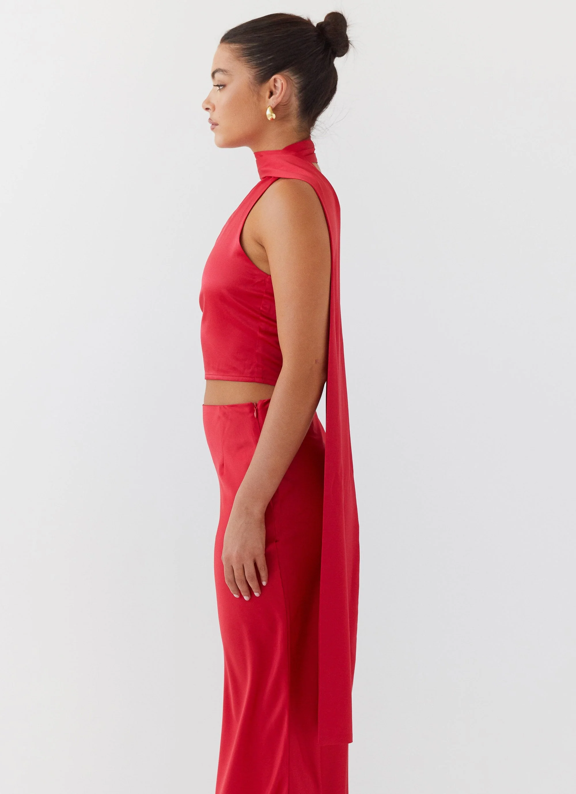 Josefina Satin Scarf Top - Rouge Red - Image 3