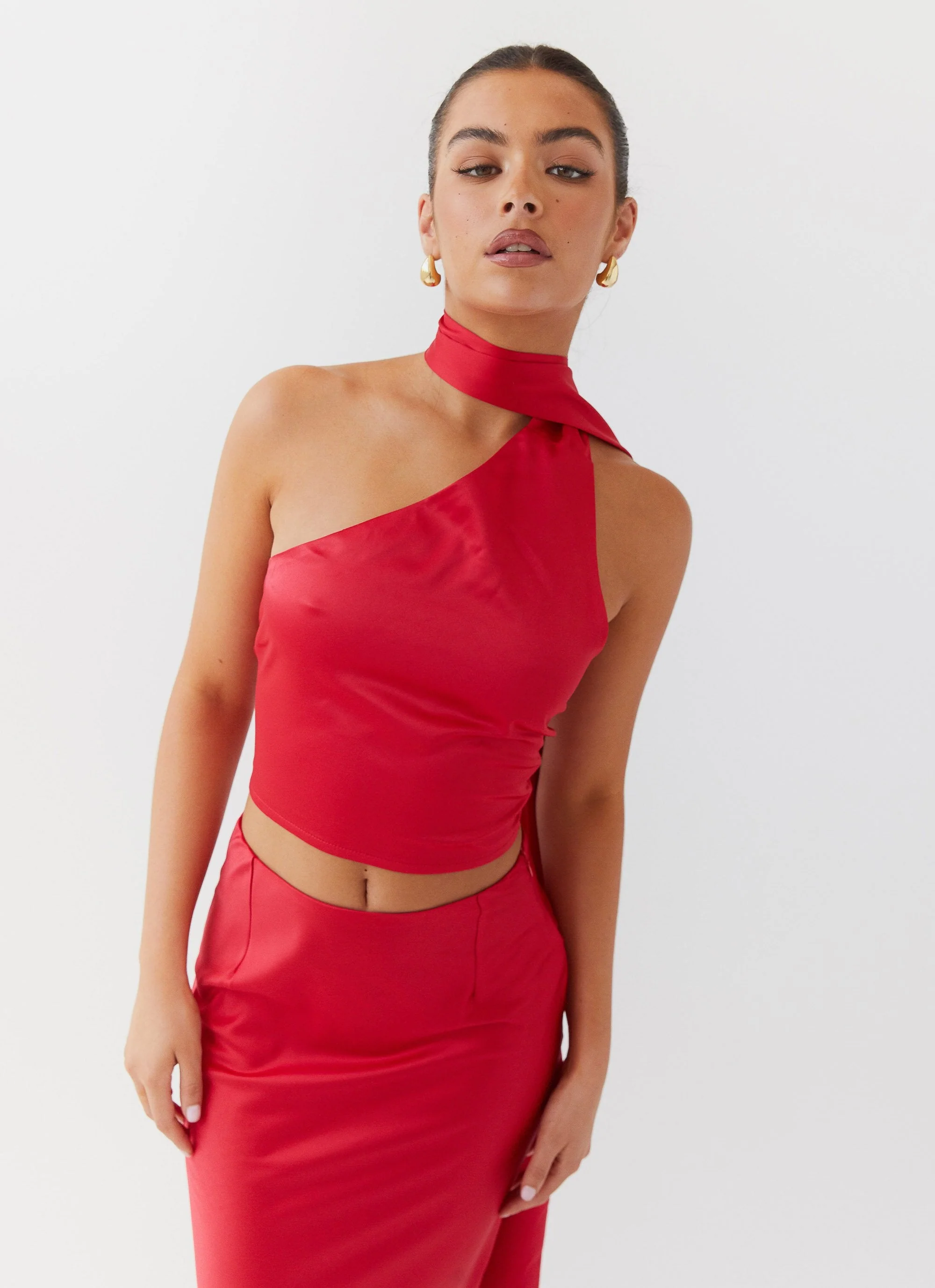 Josefina Satin Scarf Top - Rouge Red - Image 5