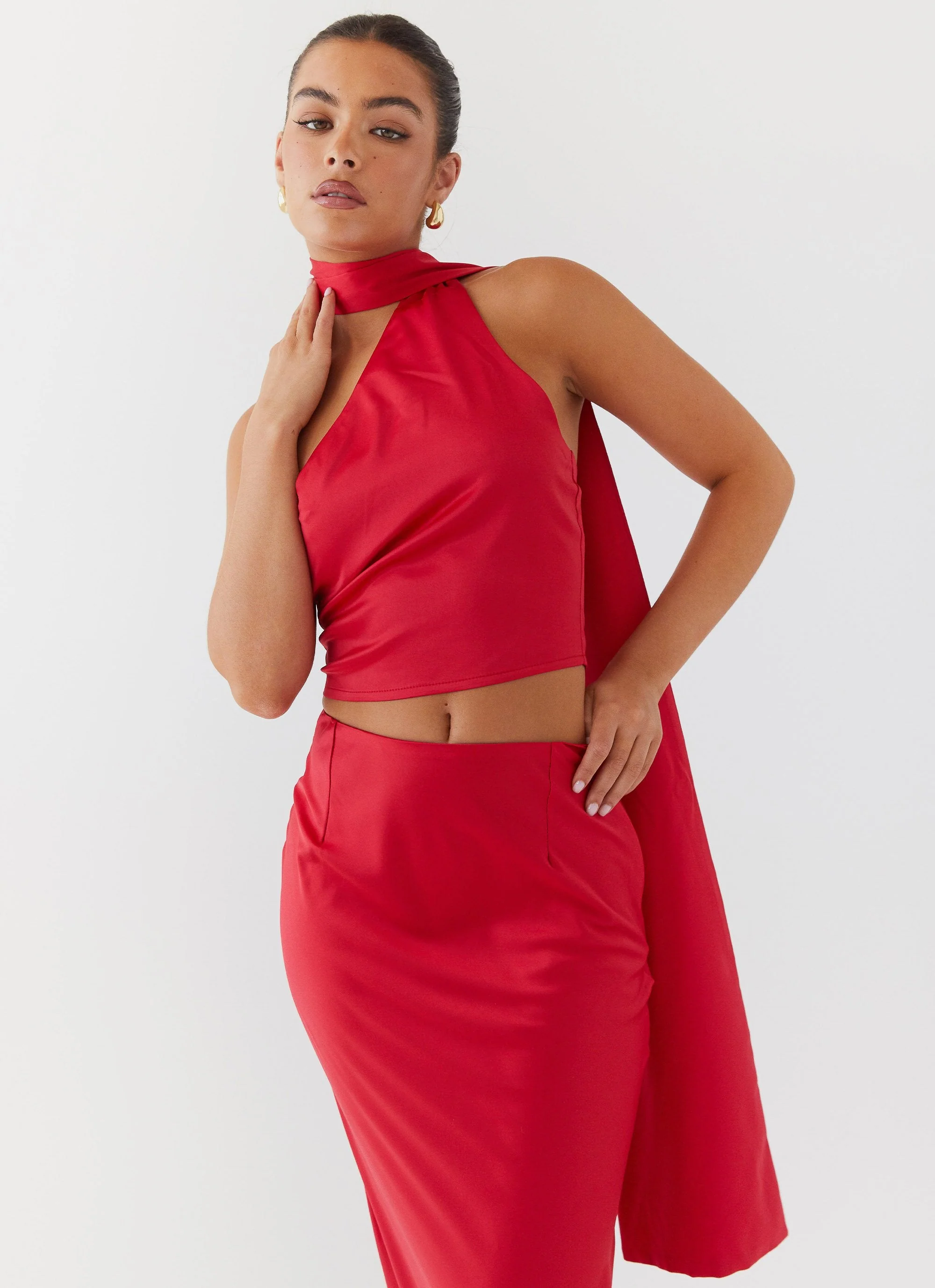 Josefina Satin Scarf Top - Rouge Red - Image 6