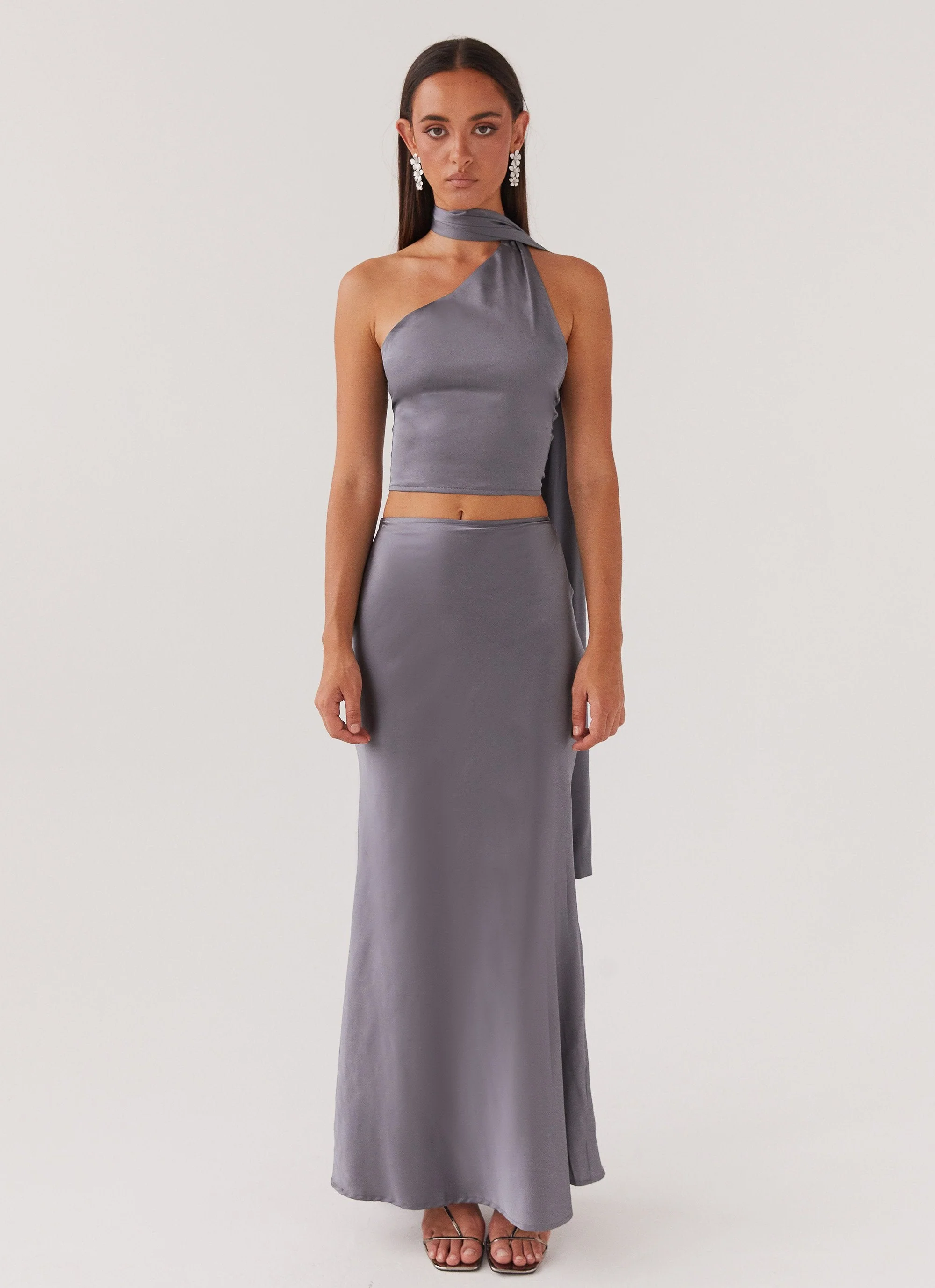 Josefina Satin Scarf Top - Slate - Image 2