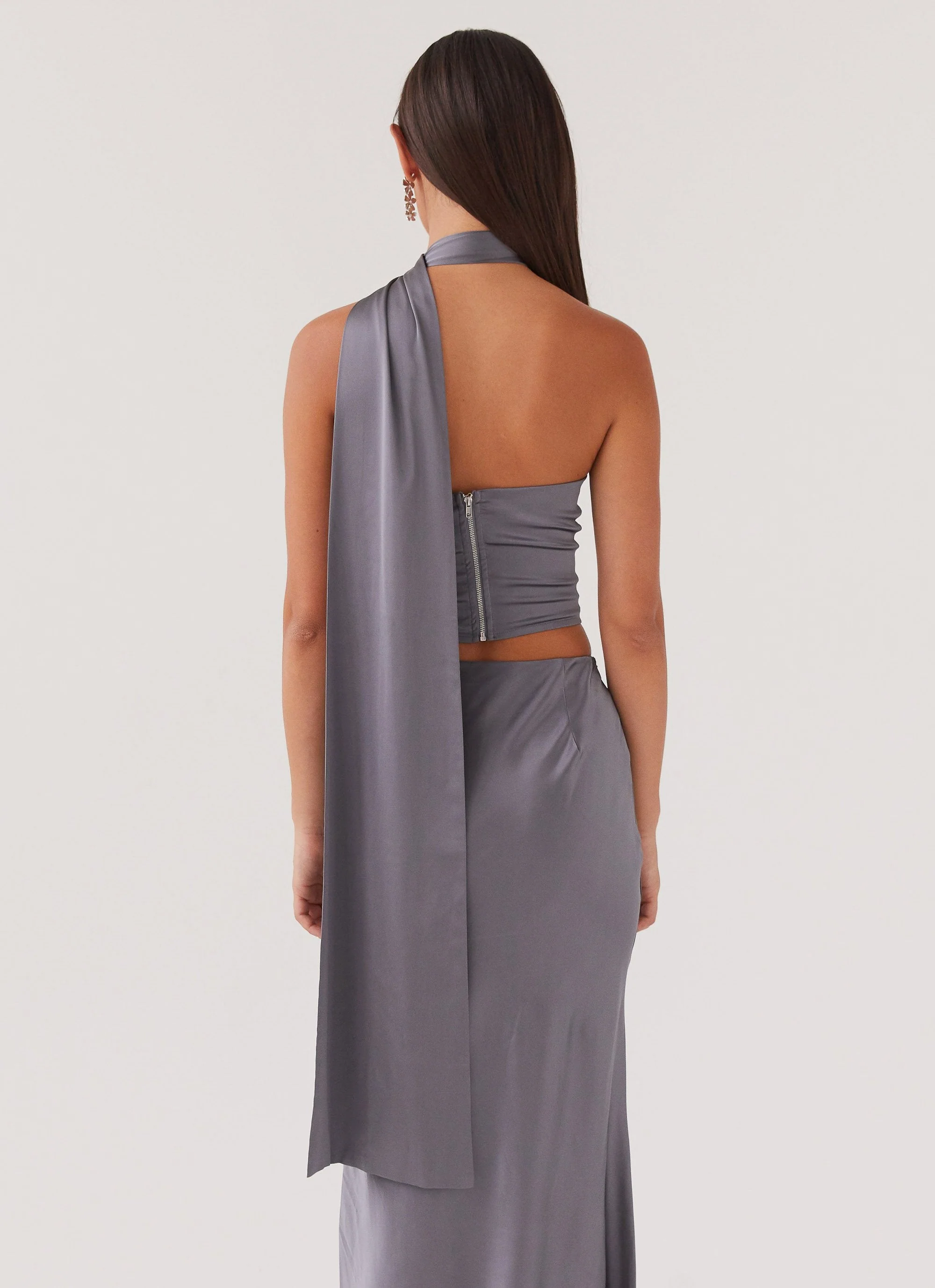 Josefina Satin Scarf Top - Slate - Image 4